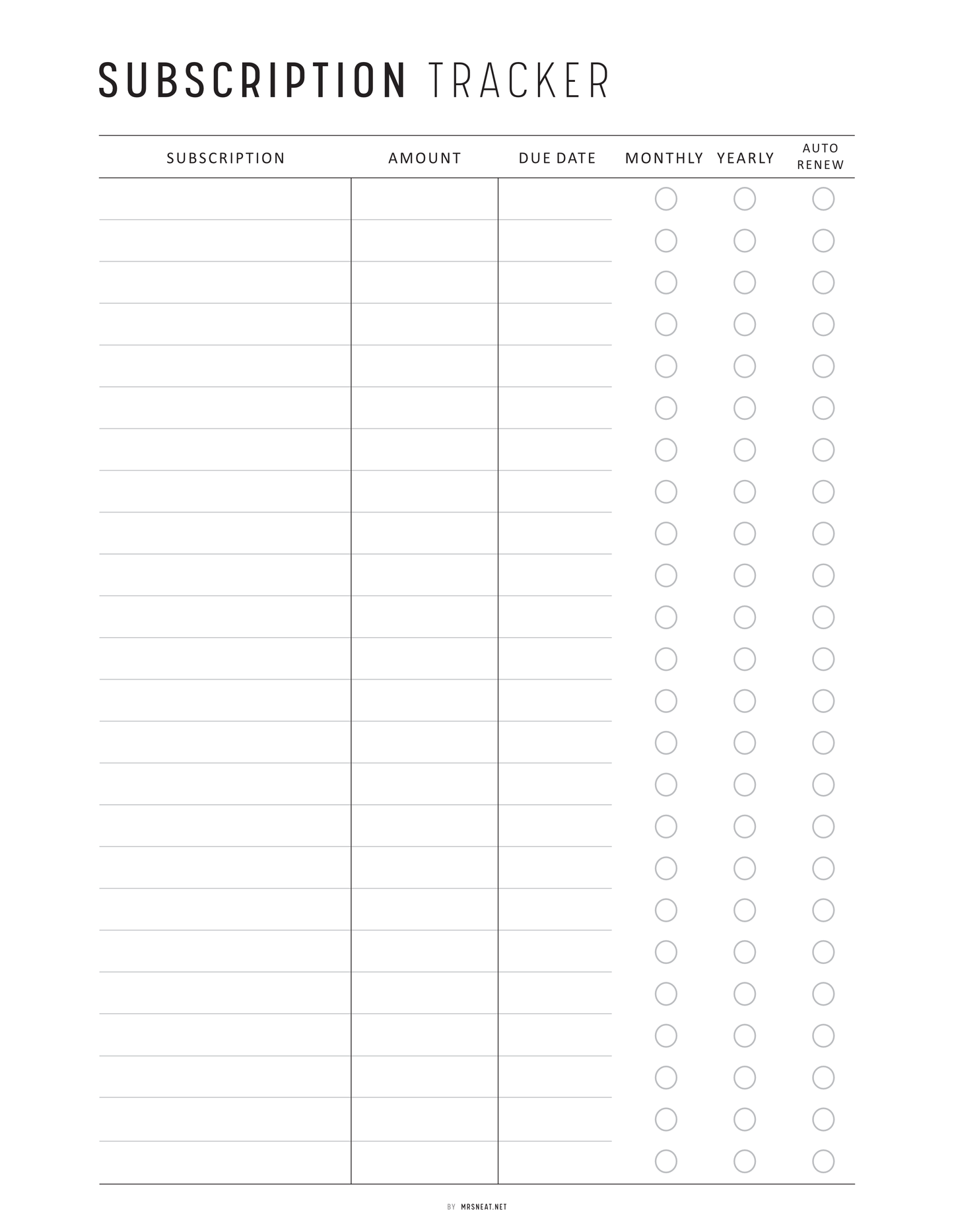 Subscription Tracker, Printable, A4, A5, Letter, Half Letter, PDF, Digital Planner, 2 Colors