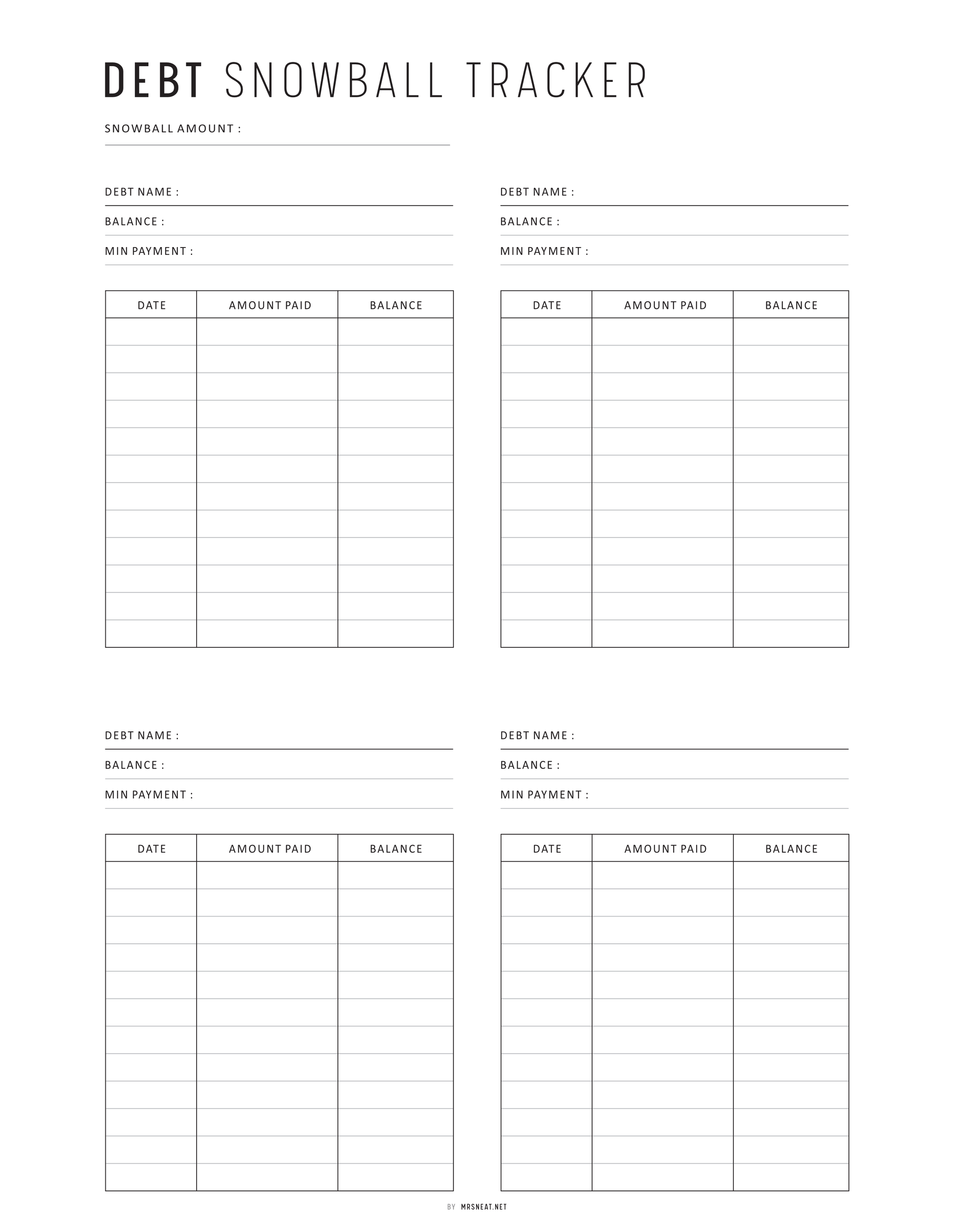 Minimalist Debt Snowball Tracker, Printable, A4, A5, Letter, Half Letter, PDF, Digital Planner, 2 Colors, Instant Download