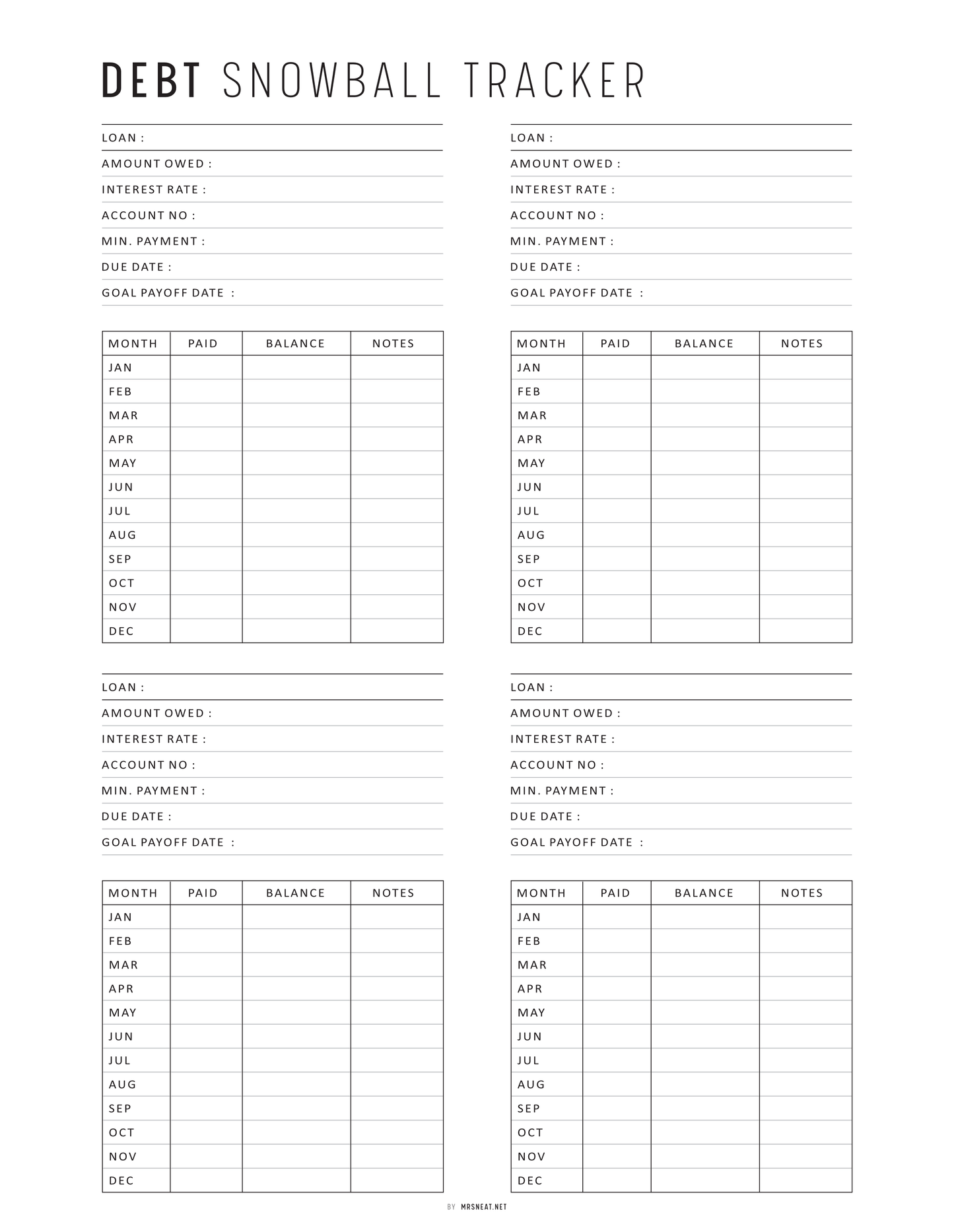 Debt Snowball Tracker Sheet, Printable, A4, A5, Letter, Half Letter, PDF, Digital Planner, 2 Colors, Instant Download