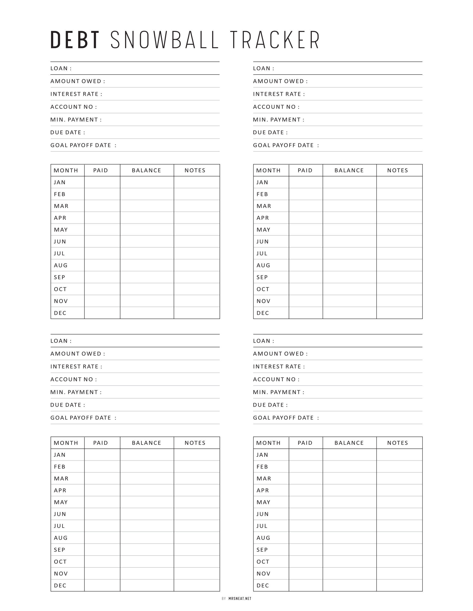 Debt Snowball Tracker Sheet, Printable, A4, A5, Letter, Half Letter, PDF, Digital Planner, 2 Colors, Instant Download
