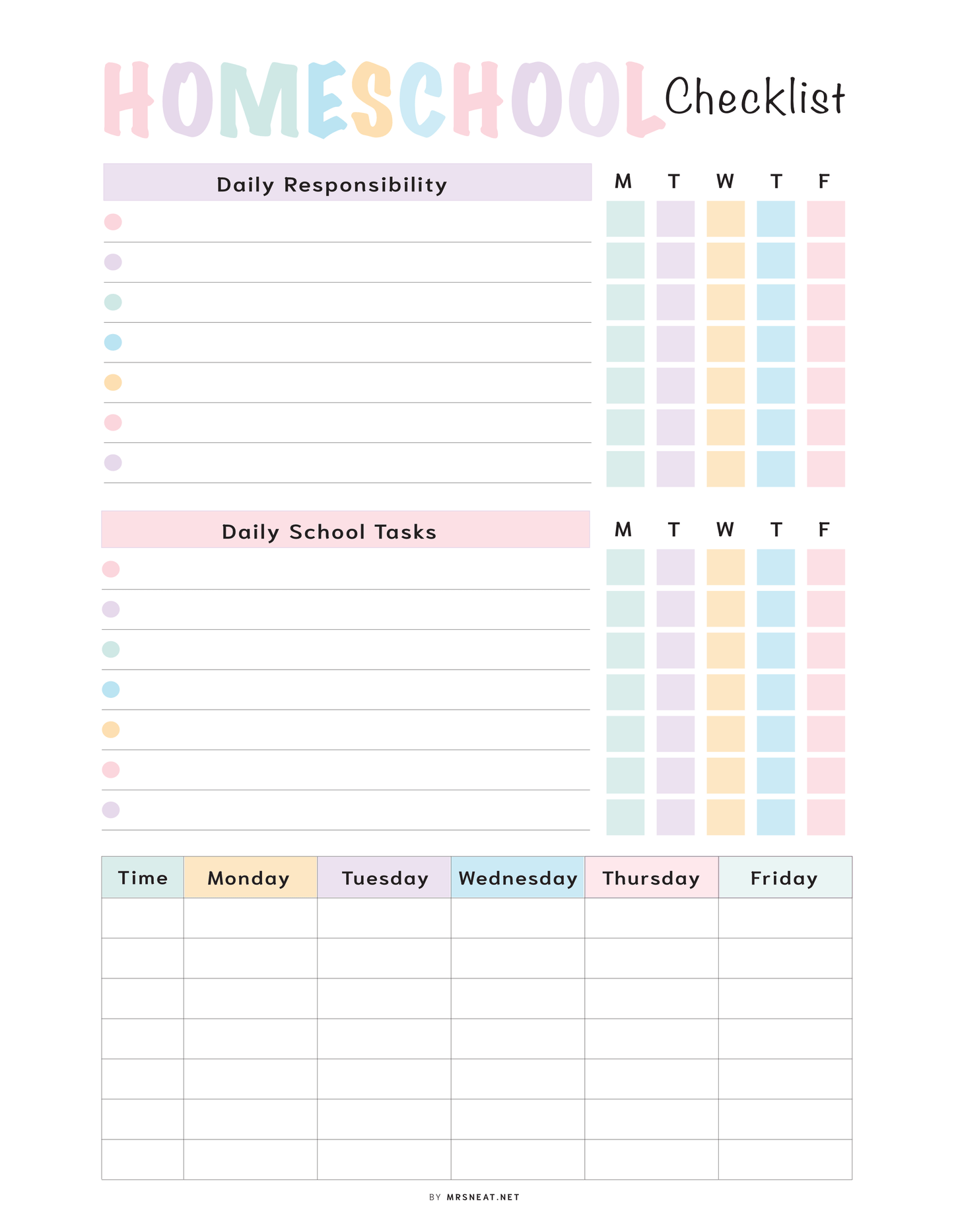 Homeschool Checklist Template PDF, Fillable PDF, Editable PDF, Digital Planner, Printable Planner, A4, A5, Letter, Half Letter, Pre-filled and blank version
