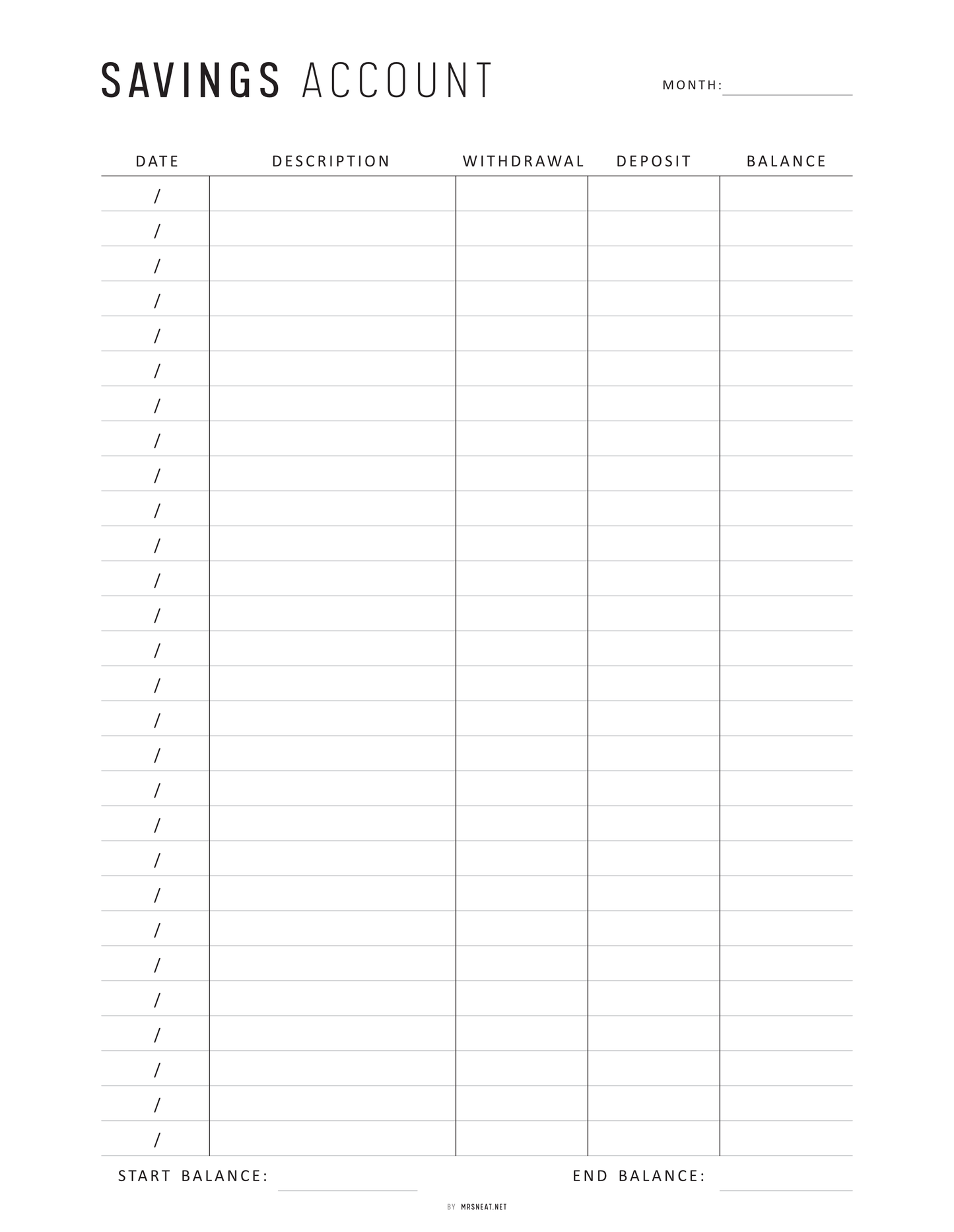 Savings Account Tracker Printable, A4, A5, Letter, Half Letter, Minimalist and Colorful Page
