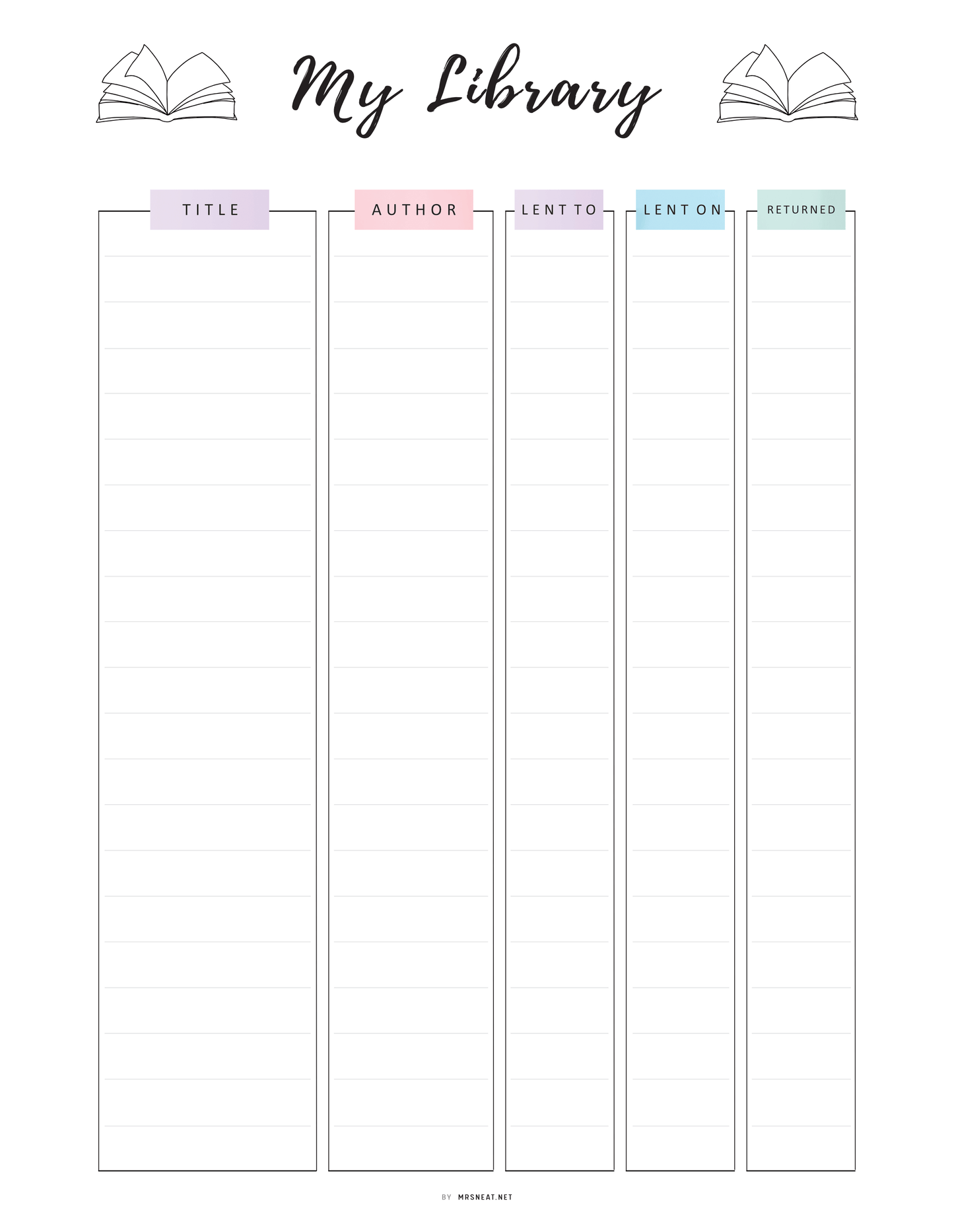 My Library Book Tracker Template Printable, A4, A5, Letter, Half Letter, Fillable version included, Digital Planner, Colorful Page