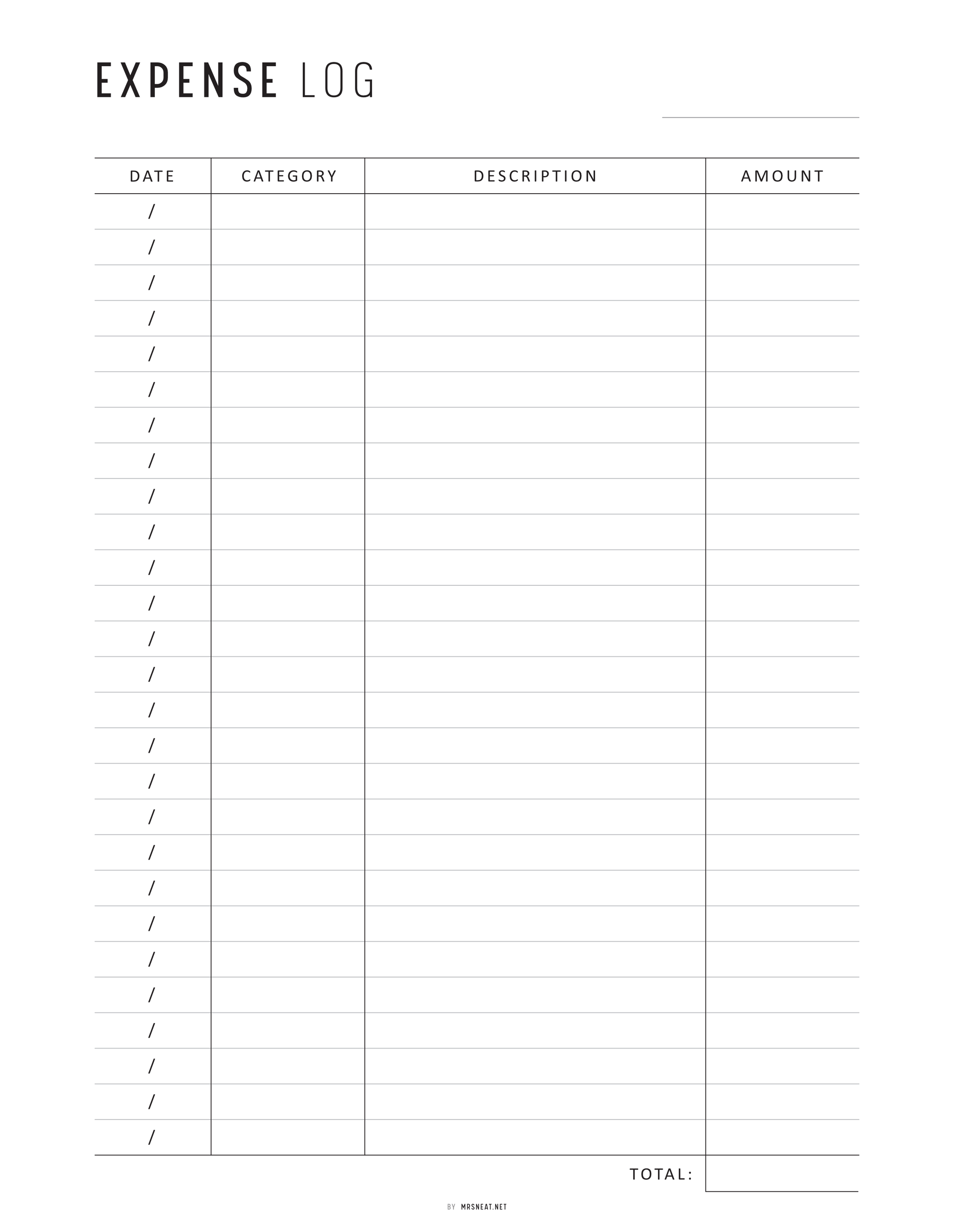 Expense Log Template, Printable, A4, A5, Letter, Half Letter, PDF, Digital Planner, 2 Colors, Instant Download
