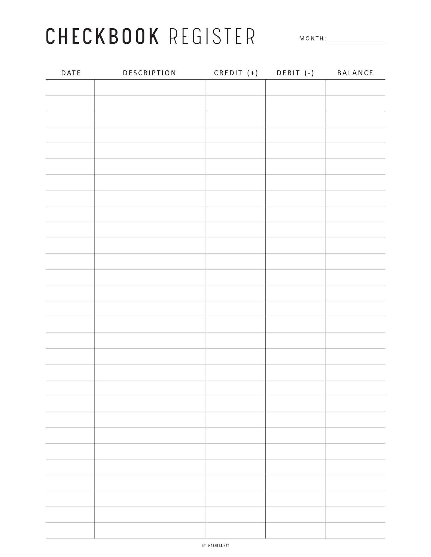 Checkbook Register Printable, Minimalist and Colorful Page, A4, A5, Letter, Half Letter