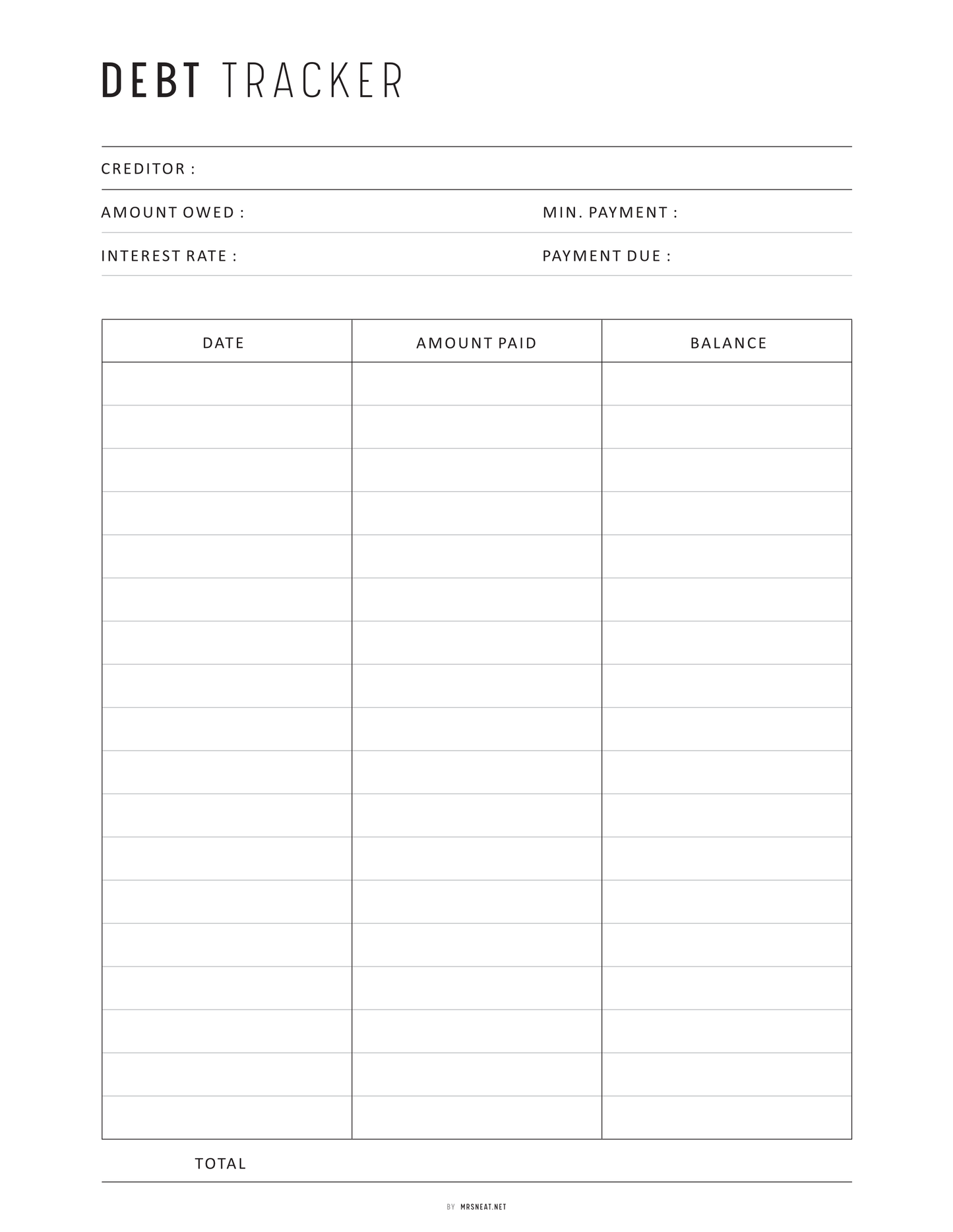 Debt Payment Tracker, Printable, A4, A5, Letter, Half Letter, Digital Planner, PDF, 2 Colors, Instant Download
