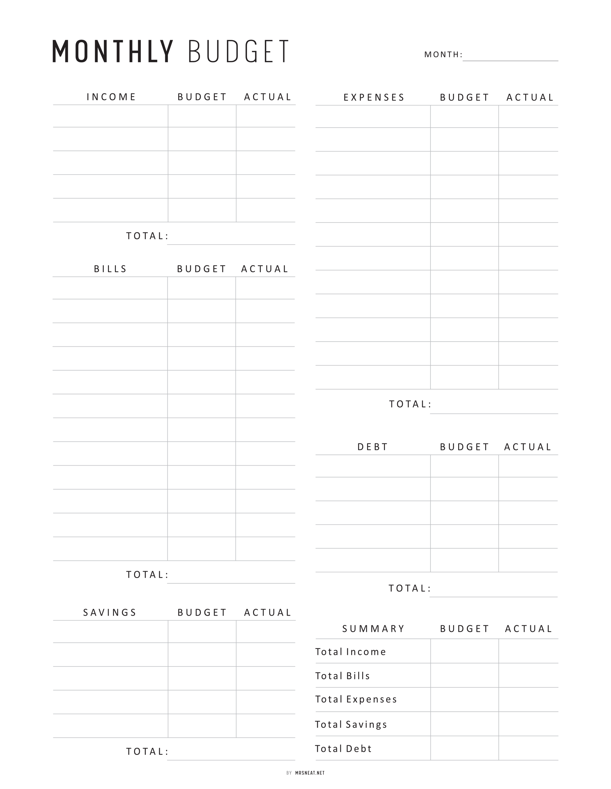 Monthly Budget Printable, A4, A5, Letter, Half Letter, 2 Colors, Digital Planner