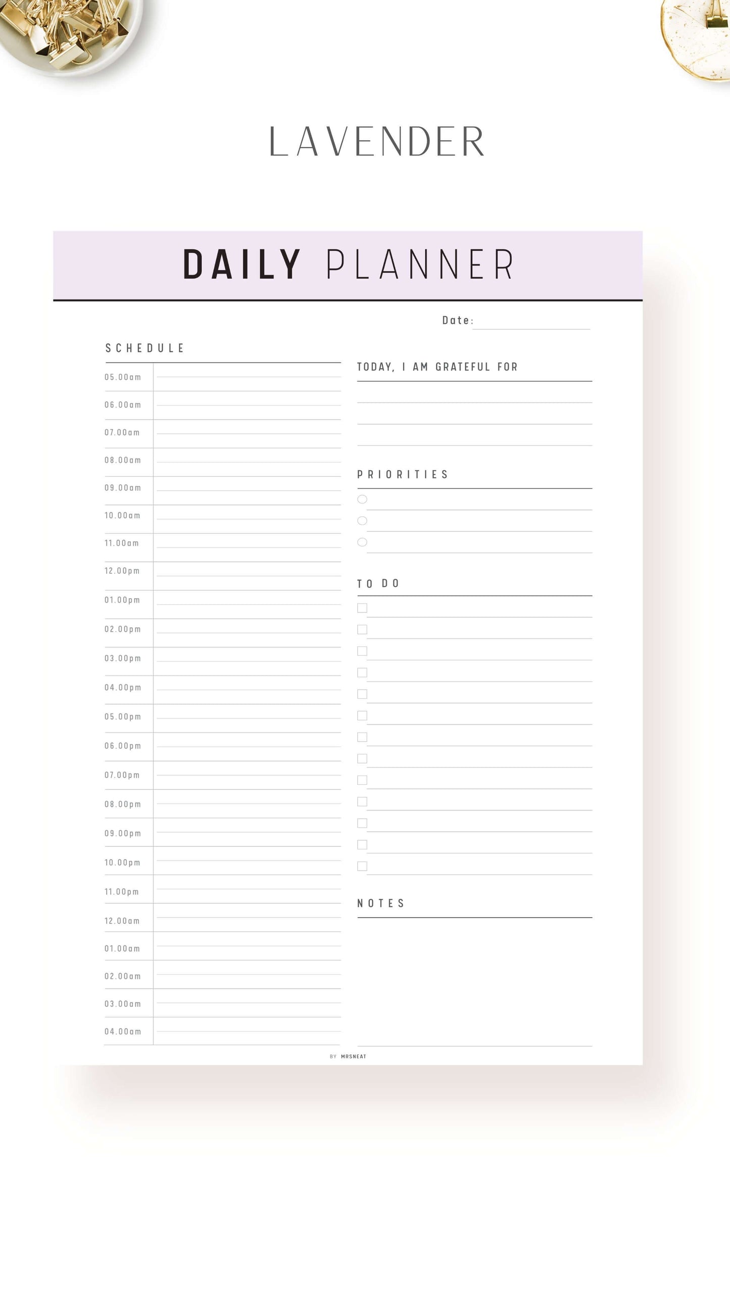 24 Hour Daily Schedule Template Printable