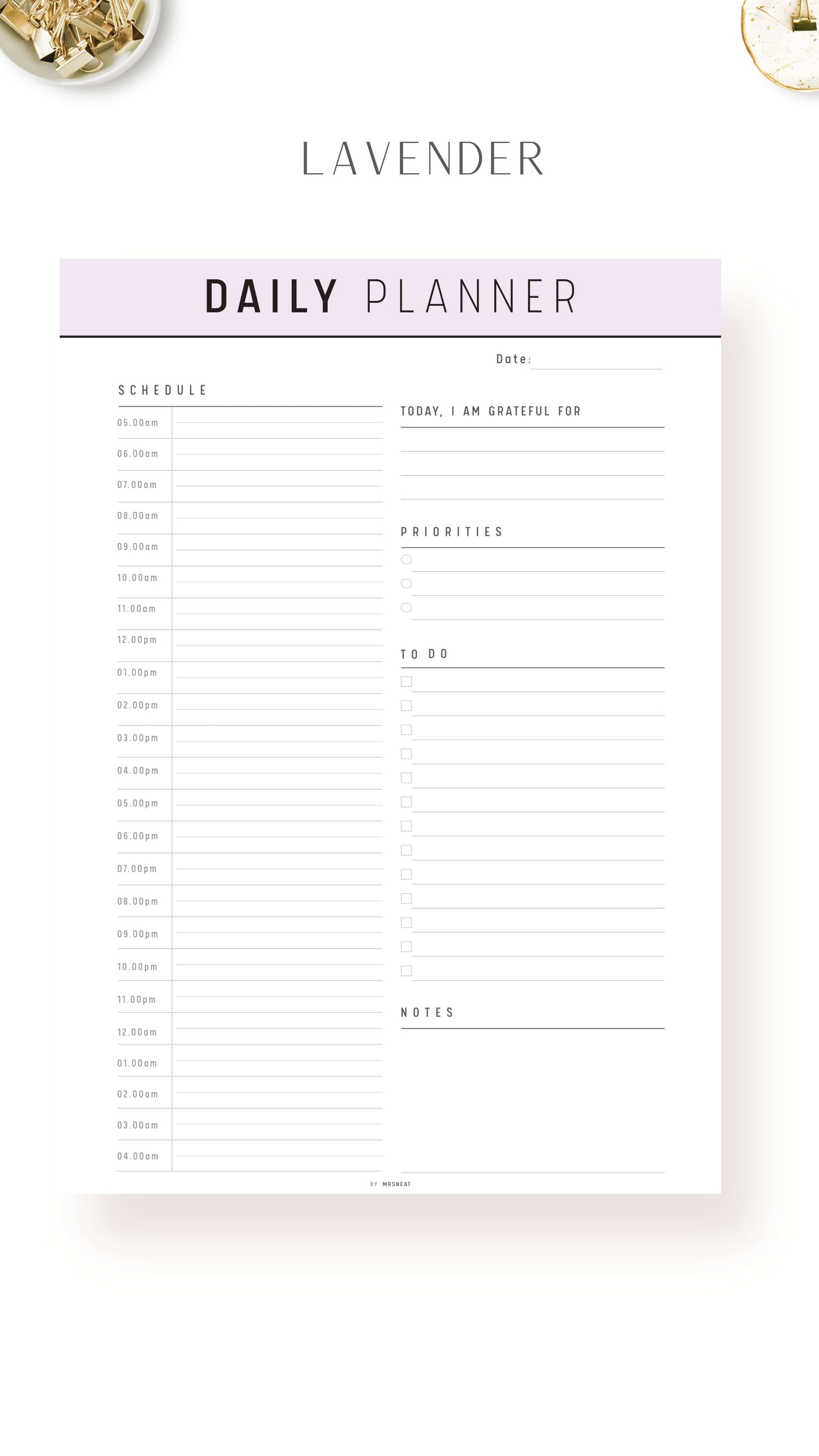 24 Hour Daily Schedule Template Printable