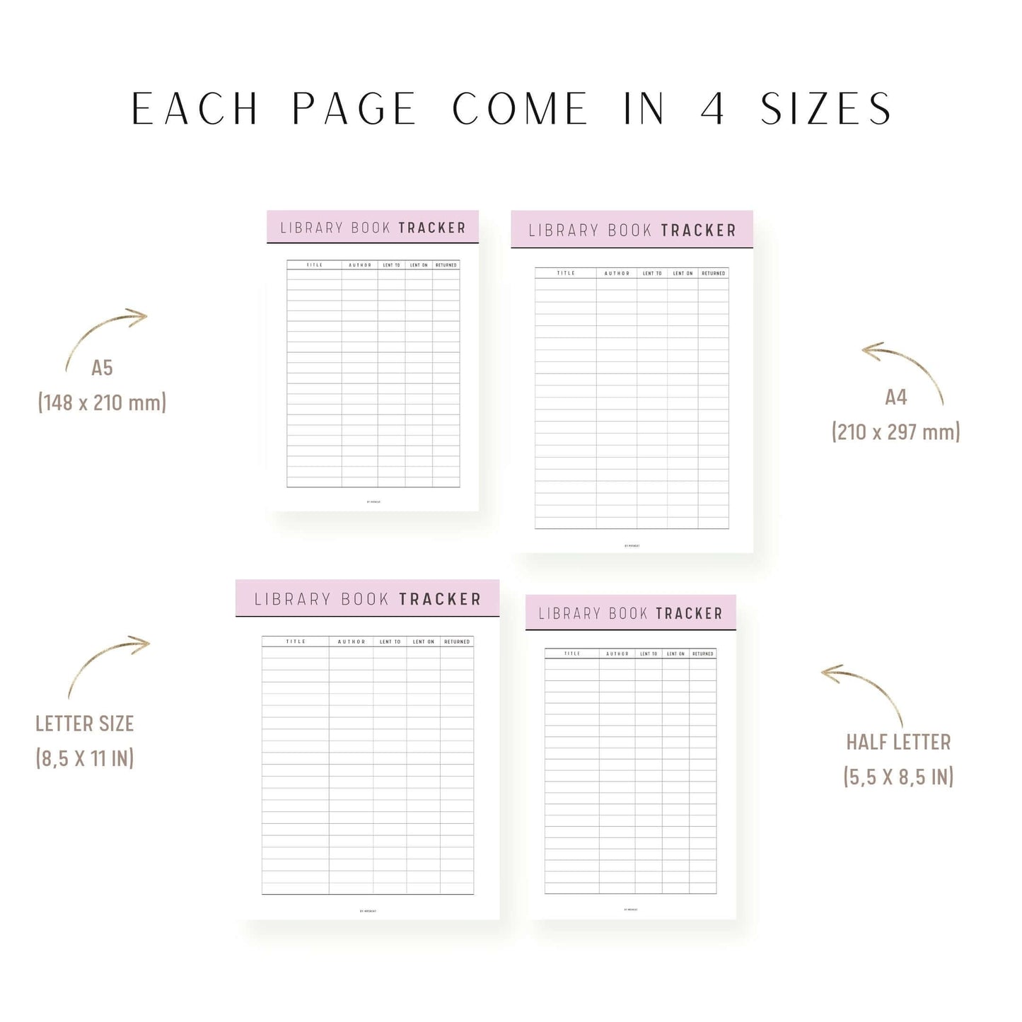 A4, A5, Letter, half Letter Library Book Tracker Printable