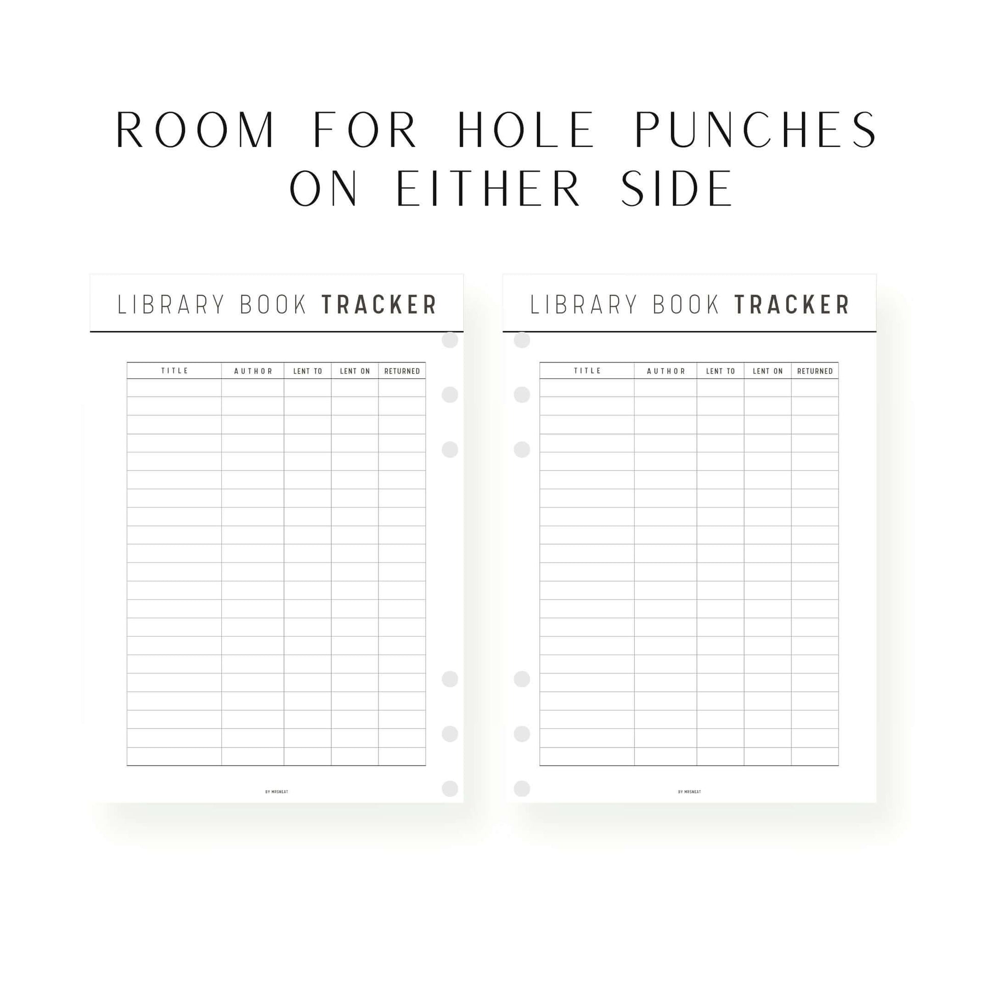 Library Book Tracker Printable