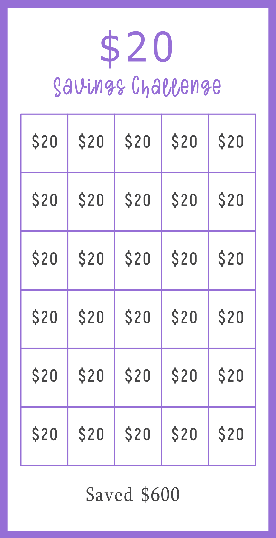 Purple A6 Low Income Mini Savings Challenge Printable, 15 versions, Colorful