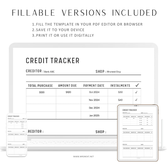 Fillable Credit Tracker Template, Afterpay, Klarna, Paypal Tracker Printable Planner, Credit Card Tracker, A4/A5/Letter/Half Letter, PDF