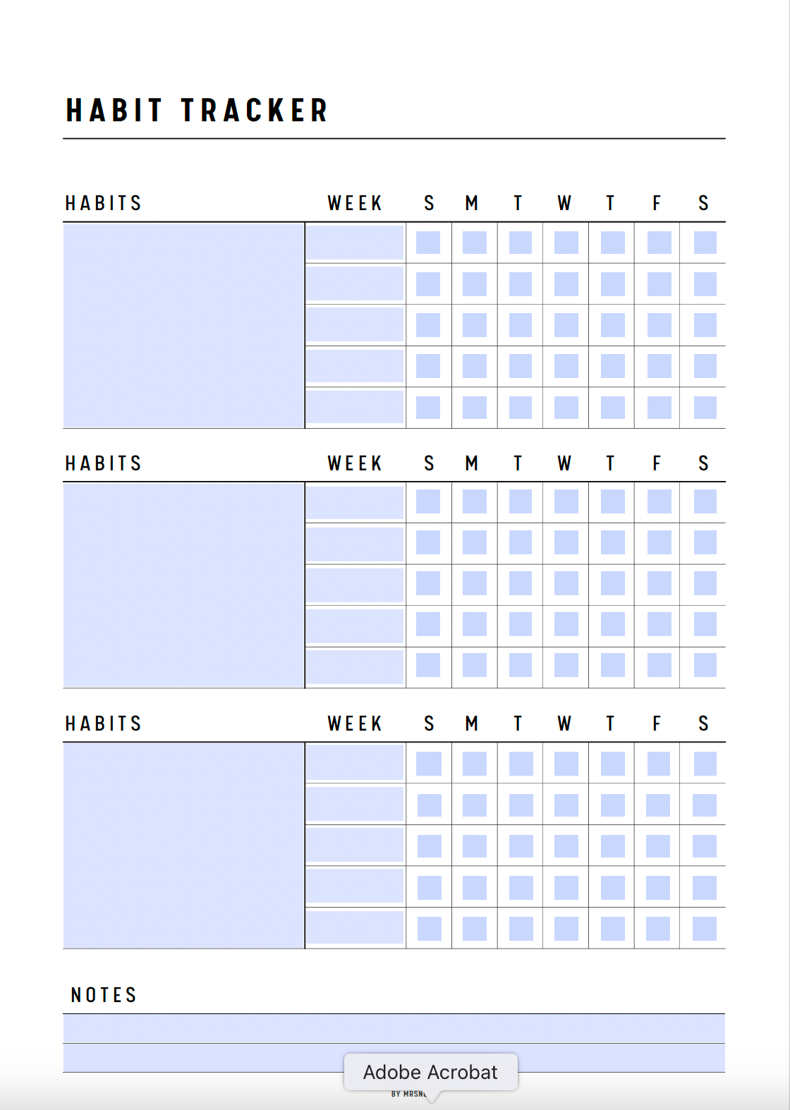 Fillable Daily Habit Tracker Printable, Habit Planner, Weekly Habit Tracker, Habit Checklist, Daily Routine, A4, A5, Half Letter, Letter, Digital Planner, Fillable PDF, Printable Planner