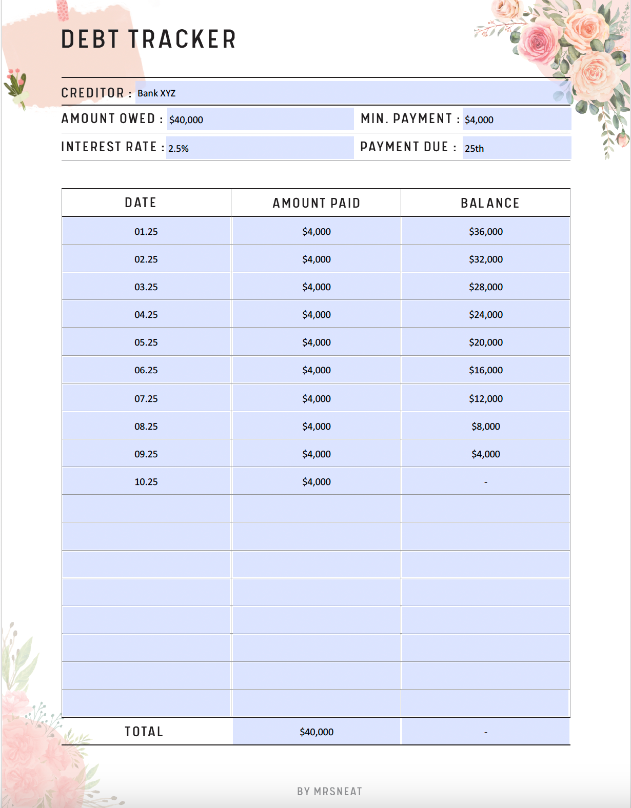 Fillable Debt Payment Tracker Printable, Debt Tracker Printable, Debt Snowball Tracker, Debt Progress Tracker, PDF, A4/A5/Letter/Half Size