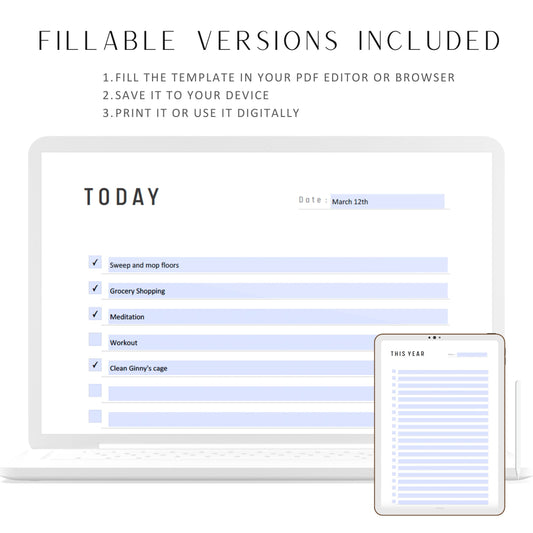 Fillable To Do List Printable, Daily To Do List, To Do List Planner Bundle, Daily Weekly Monthly Quarterly Yearly To Do List, Planner Bundle, A4, A5, Letter, Half Letter, Digital Planner, Fillable PDF, Printable Planner