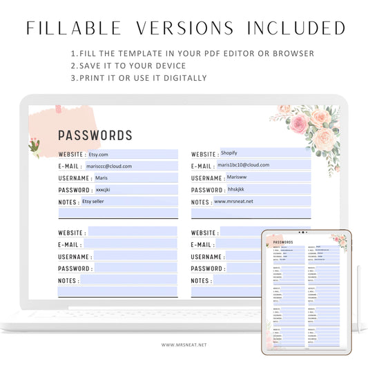 Password Tracker Printable - M107/8