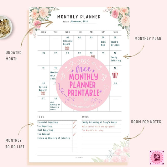 How To Use Undated Beautiful Floral Rose Gold Monthly Planner Printable
