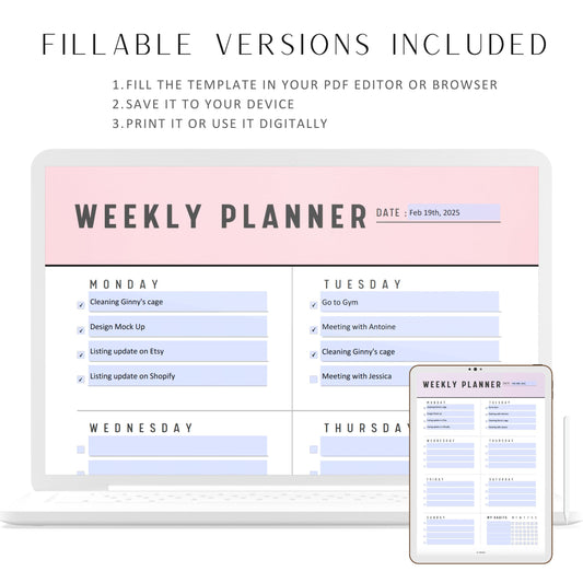 Weekly Printable Planner, Colorful Weekly Template, Weekly Schedule, Weekly Planner Sheet, Weekly Organizer, Weekly Agenda, 7 Colors, A4, A5, Digital Planner, Fillable PDF, Printable Planner