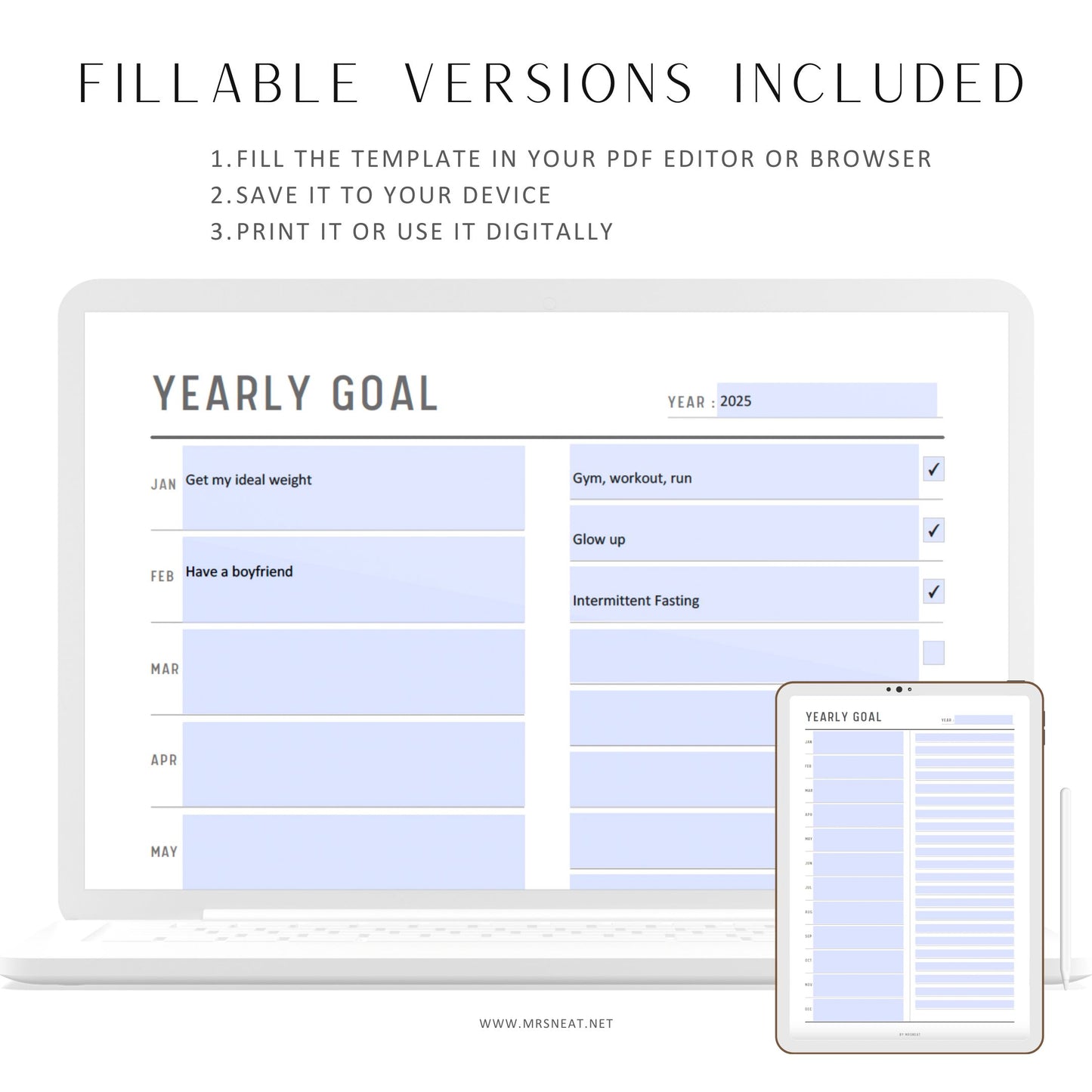 Fillable Goal Planner, Goal Tracker, Vision Board, Habit Reflections, Yearly Goal Planner Printable, New Year Goal Planner, A4/A5/Letter/HL