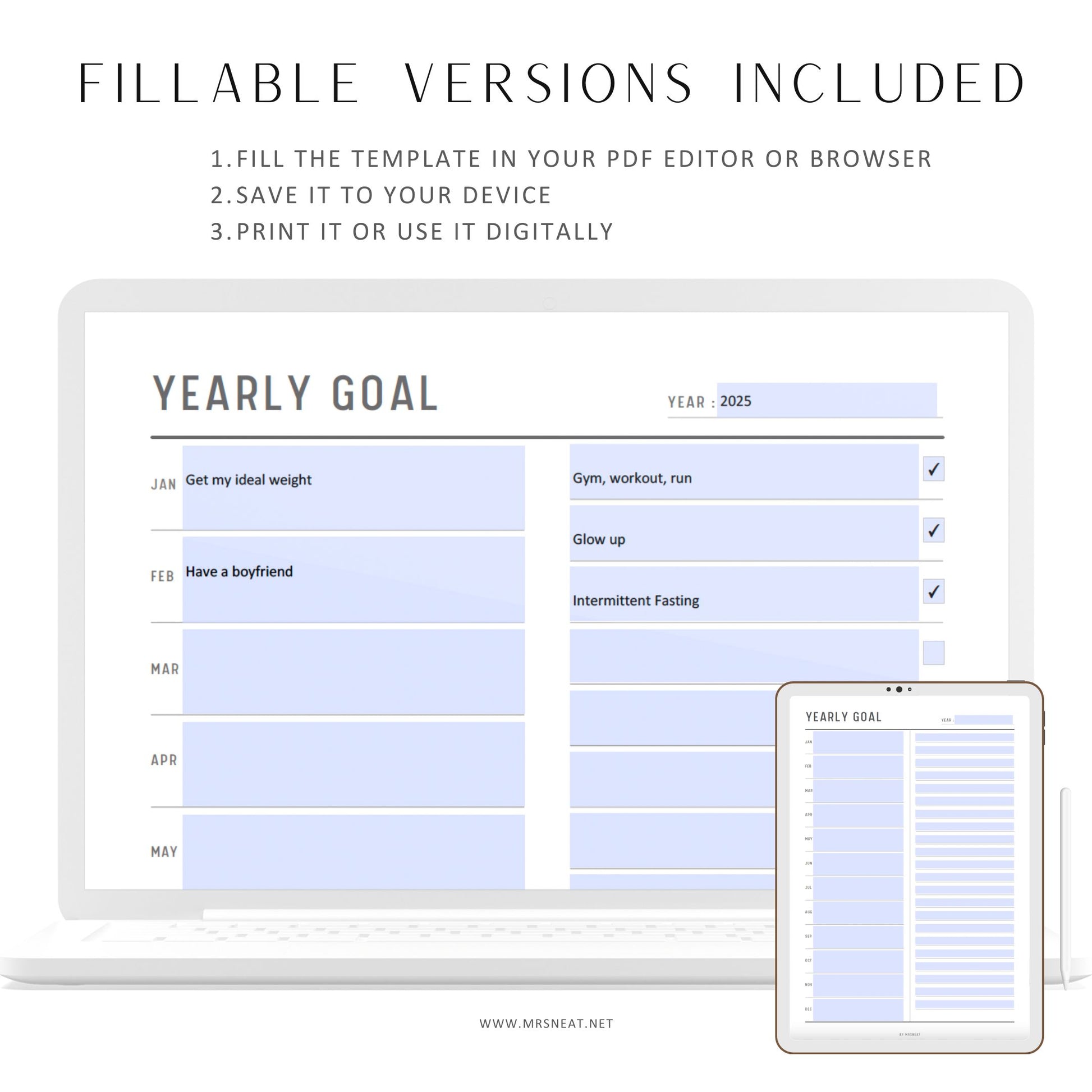 Fillable Goal Planner, Goal Tracker, Vision Board, Habit Reflections, Yearly Goal Planner Printable, New Year Goal Planner, A4/A5/Letter/HL