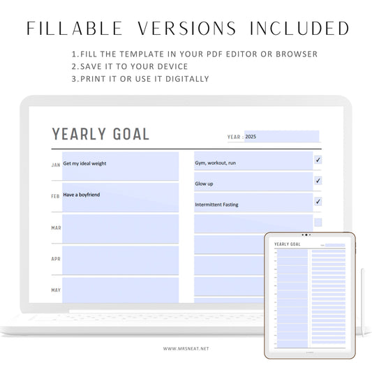 Fillable Goal Planner, Goal Tracker, Vision Board, Habit Reflections, Yearly Goal Planner Printable, New Year Goal Planner, A4/A5/Letter/HL