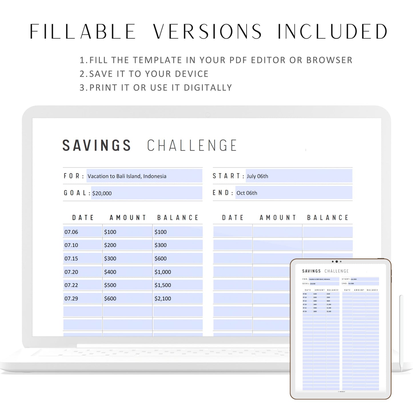 Saving Challenge Printable, Fillable Saving Tracker, Savings Template, Sinking Funds Tracker, A4, A5, Letter, Half Letter, PDF