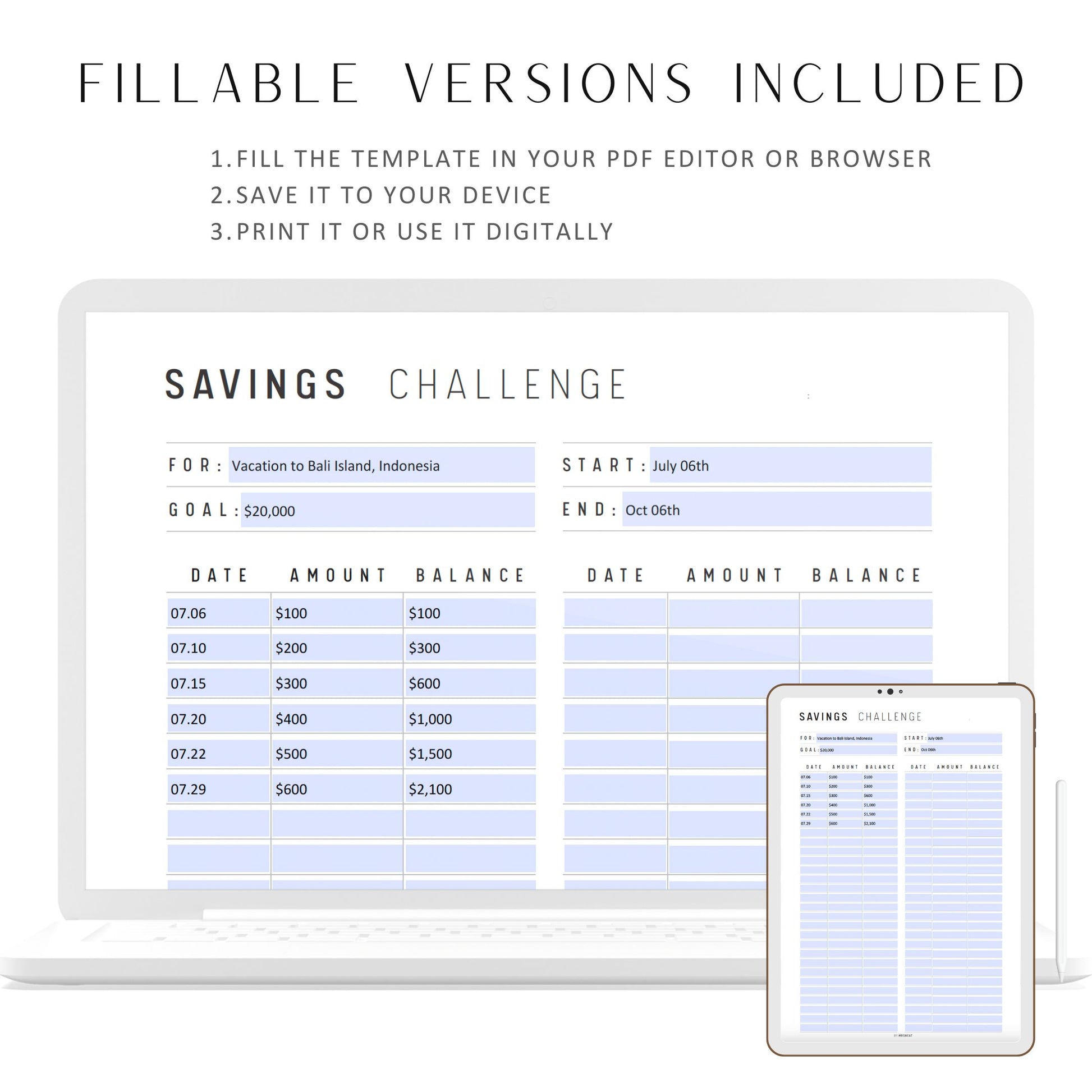 Saving Challenge Printable, Fillable Saving Tracker, Savings Template, Sinking Funds Tracker, A4, A5, Letter, Half Letter, PDF