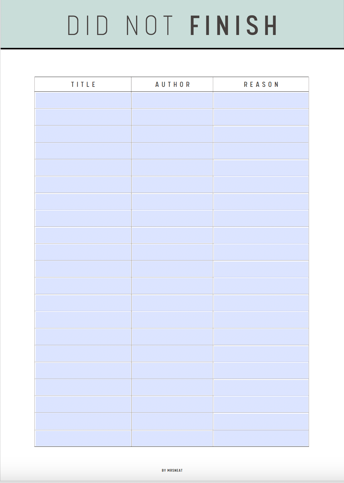 Did Not Finish Books Tracker, Fillable Declutter Book List, Unfinished Book List, TBR List, DNF List Printable, Book List Tracker, 5 colors