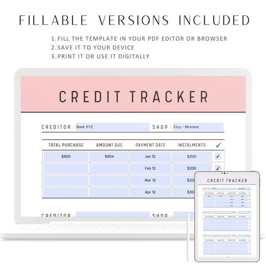 Credit Card Tracker Printable, Debt Payment Tracker, Credit Payment Record, Credit Card Payment Tracker, Debt Payoff Tracker, A4, 10 colors, Digital Planner, PDF Fillable, Printable Planner