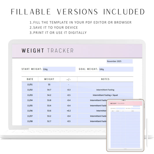 52 Week Weight Tracker Printable, Weight Loss Tracker Template, Fillable Weight Log, Weight Journal, 5 Colors, A4, A5, Letter, Half Letter, Digital Planner, Fillable PDF, Printable Planner