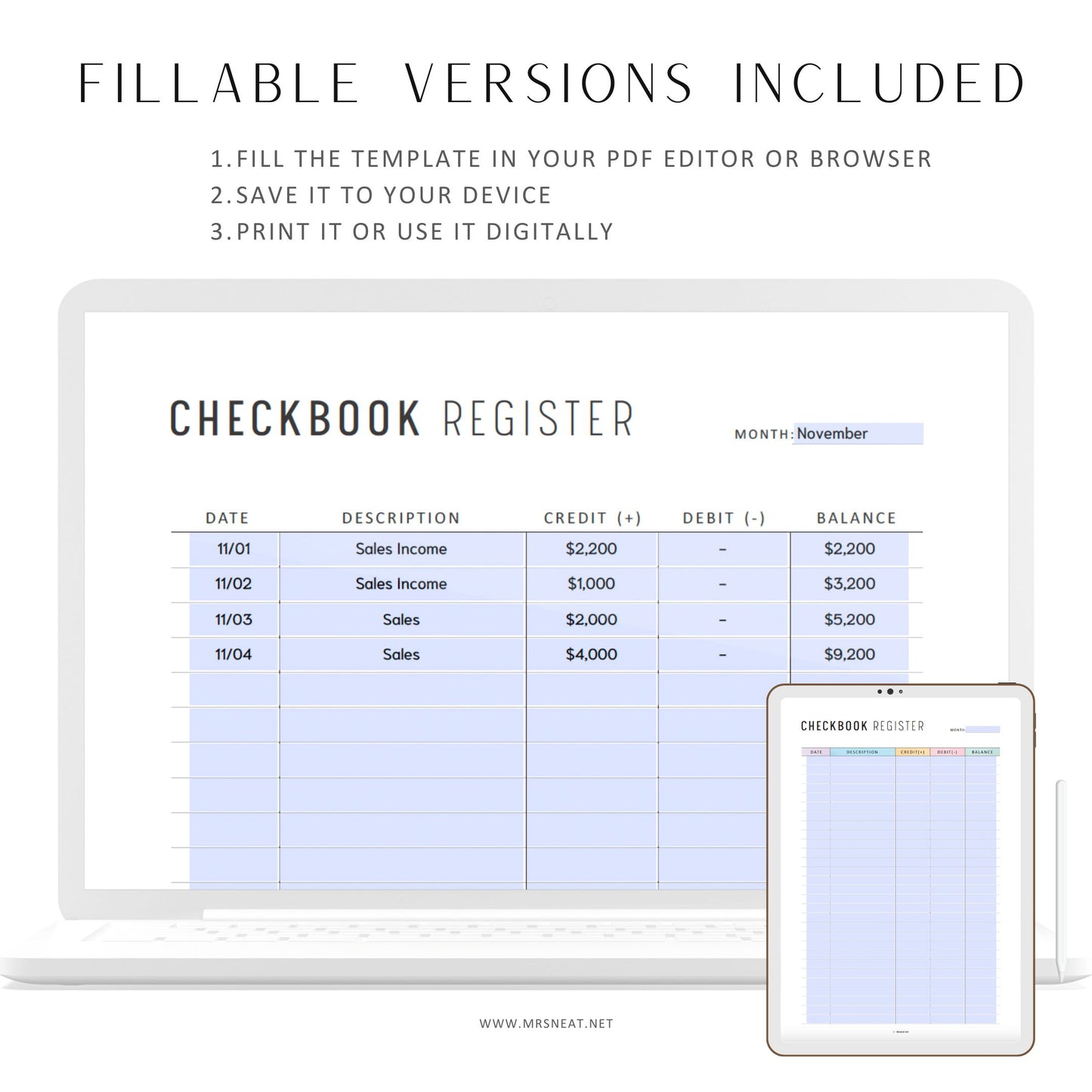 Checkbook Register Printable, Check Transaction Tracker, Checkbook Log, 2 Colors, A4, A5, Letter, Half Letter, Fillable Savings Register