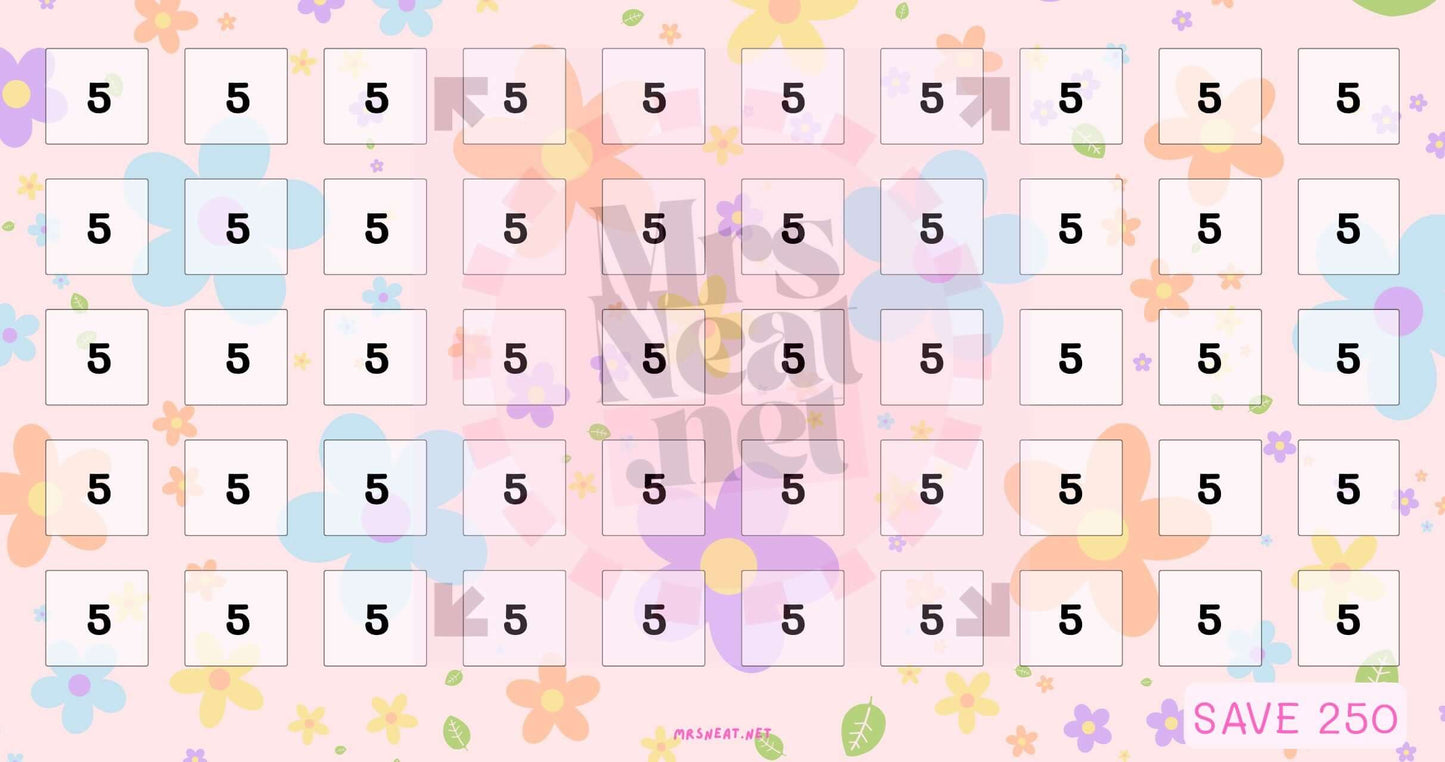 Beautiful PINK Floral Mini Savings Challenge A6 Envelope size for Low Income Savings Tracker to save 250