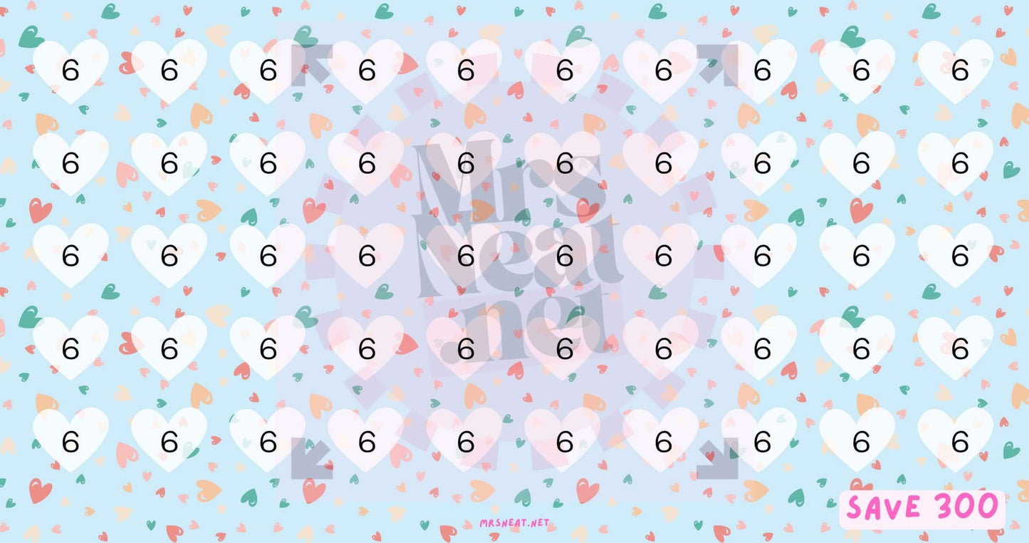 Cute Light Blue Love Mini Savings Challenge PRINTABLE A6 size for Budget Tracker to save 300 from Mrsneat.net