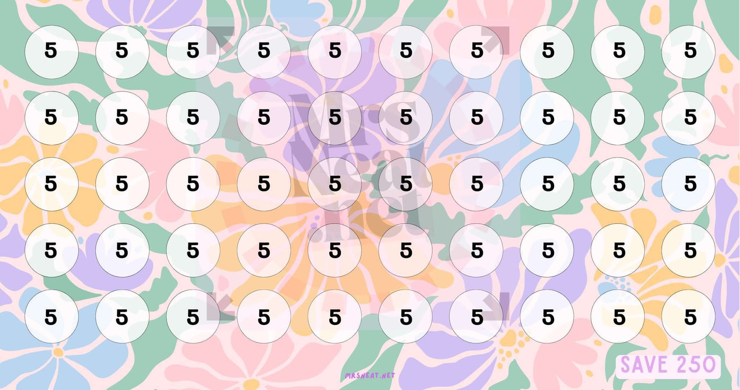 Instant Download Beautiful Pink Floral Spring Mini Savings Challenge Printable A6 Envelope size save 250