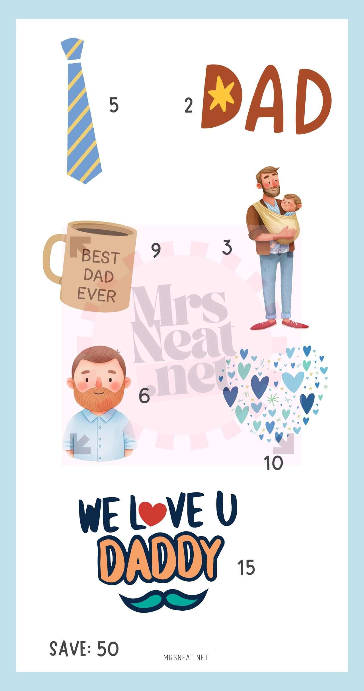 Kawaii Soft Blue We Love Daddy Mini Savings Challenge A6 size Budget Binder Insert for Low Income Budget Tracker, Instant Download
