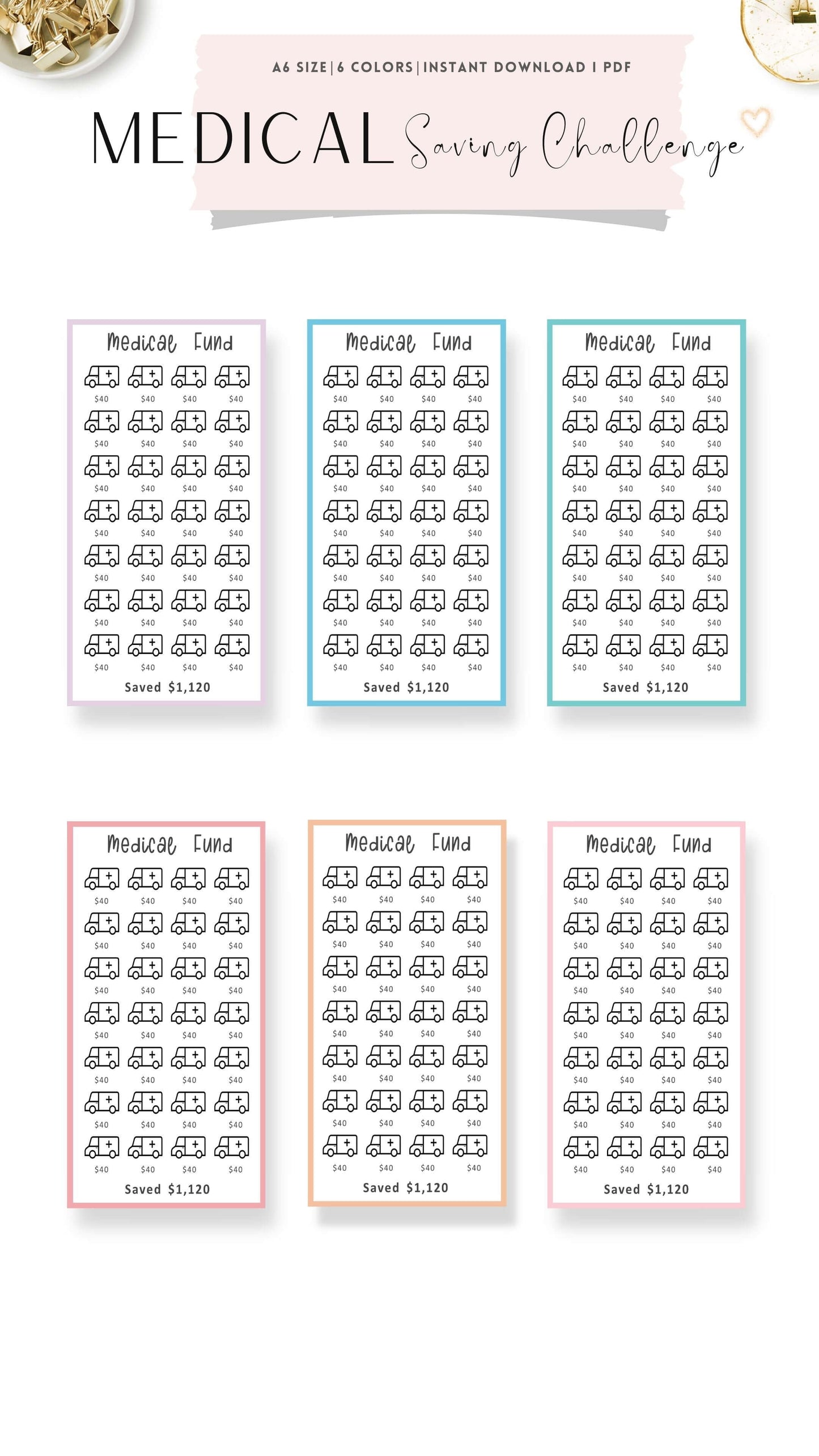 A6 Medical Mini Savings Challenge Template PDF