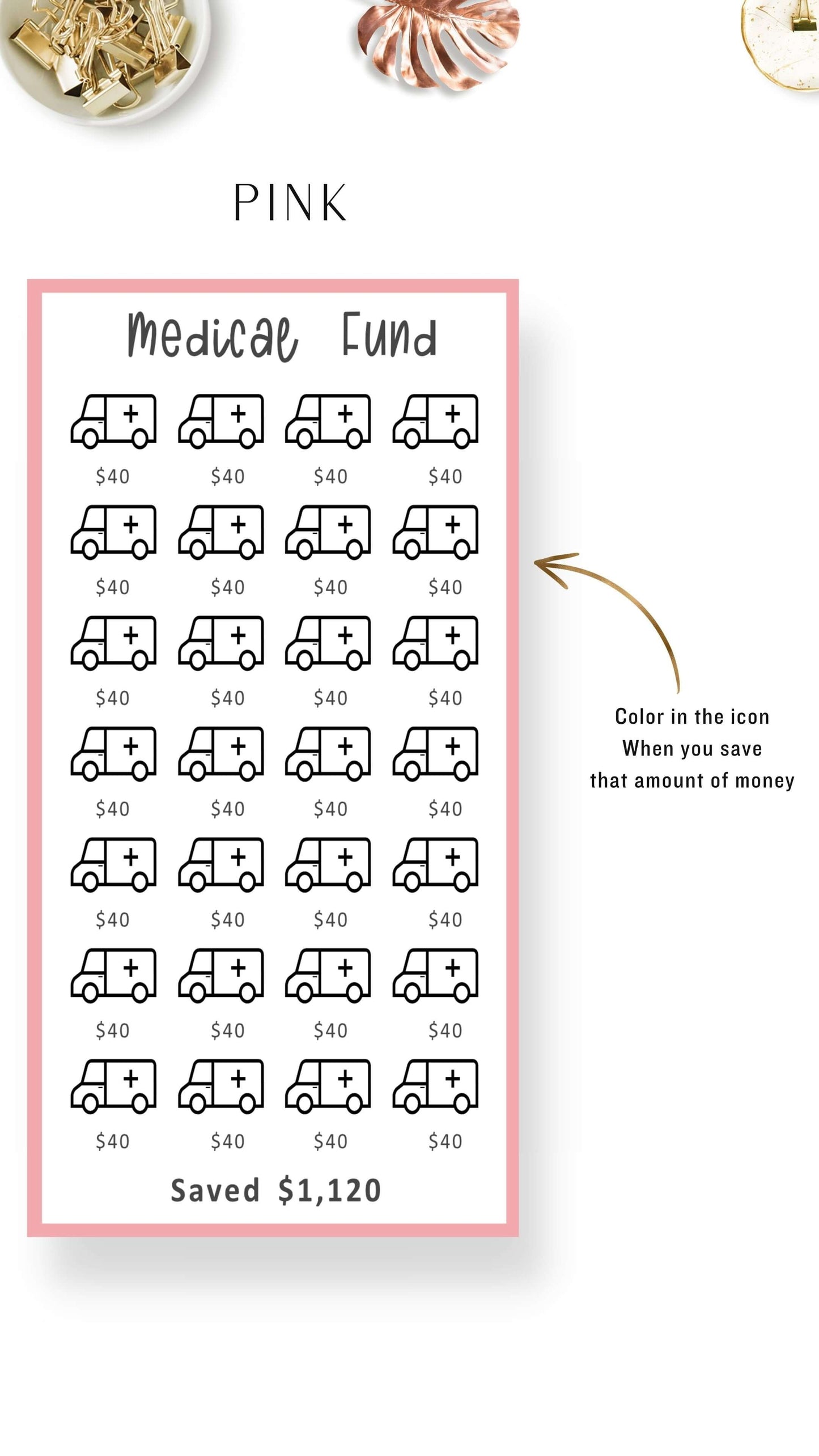 Pink A6 Mini Savings Challenge Medical Fund
