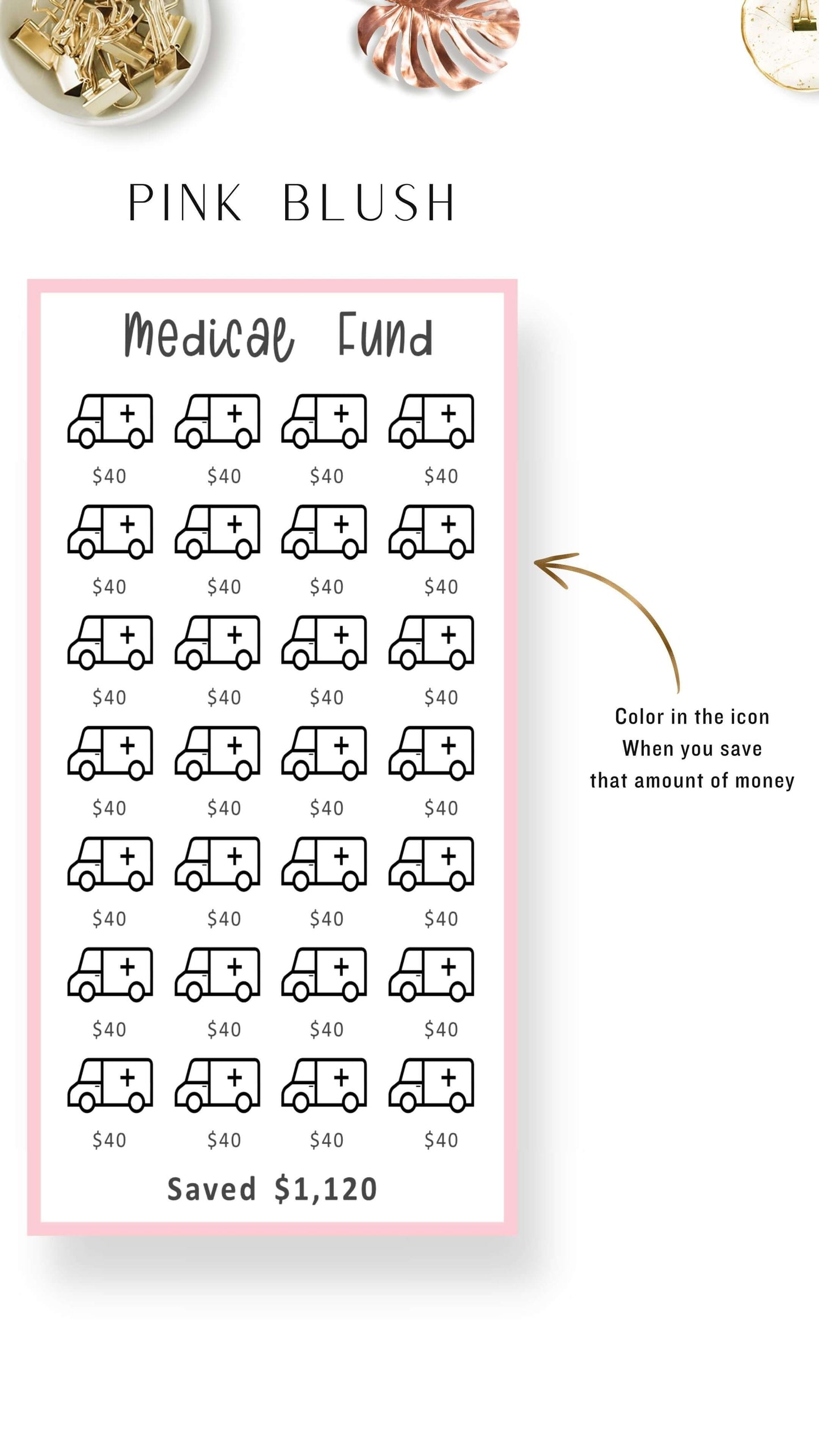 Pink Blush A6 Mini Savings Challenge Medical Fund Template PDF