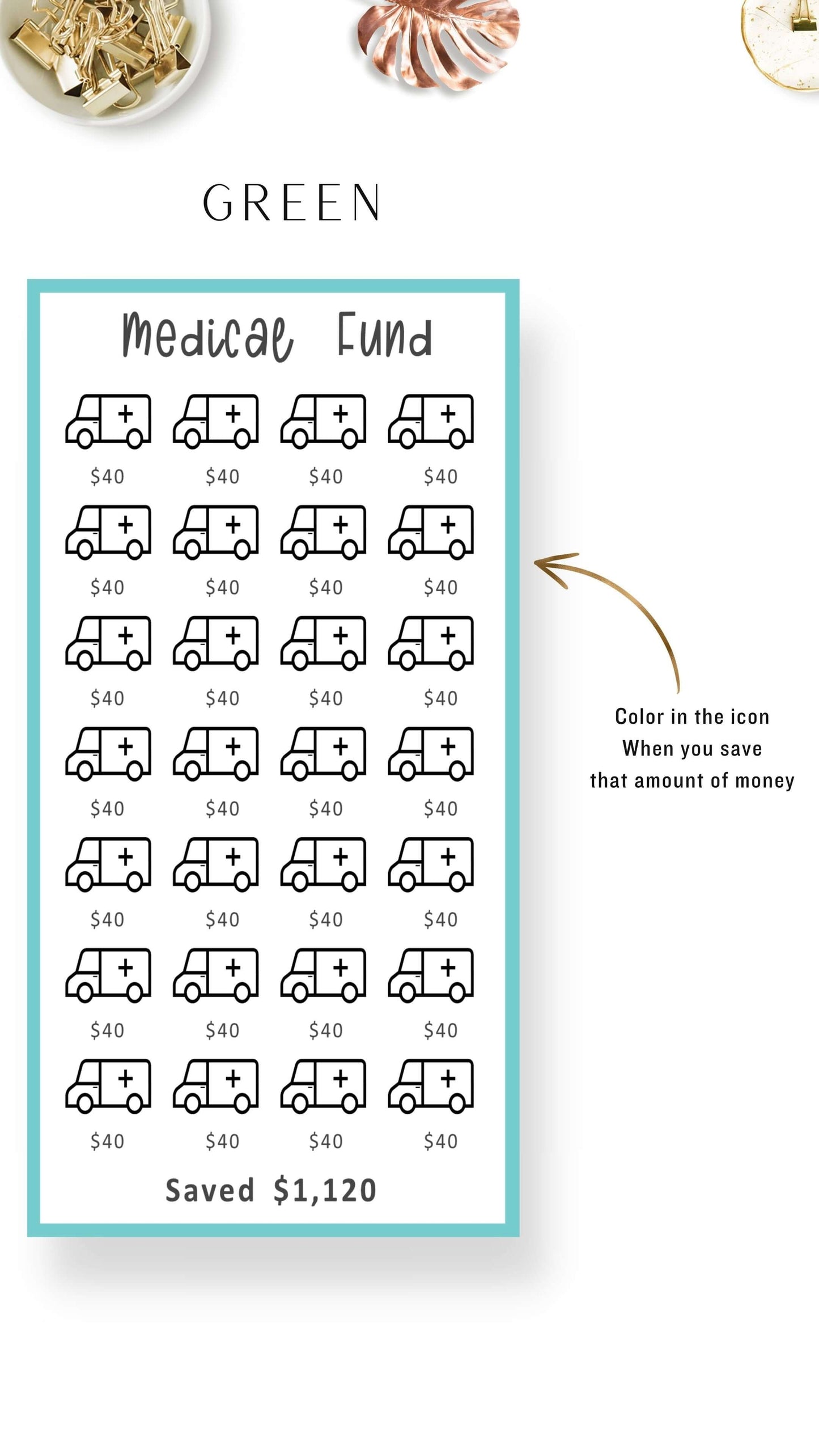 Green A6 Mini Savings Challenge Medical Fund Template PDF