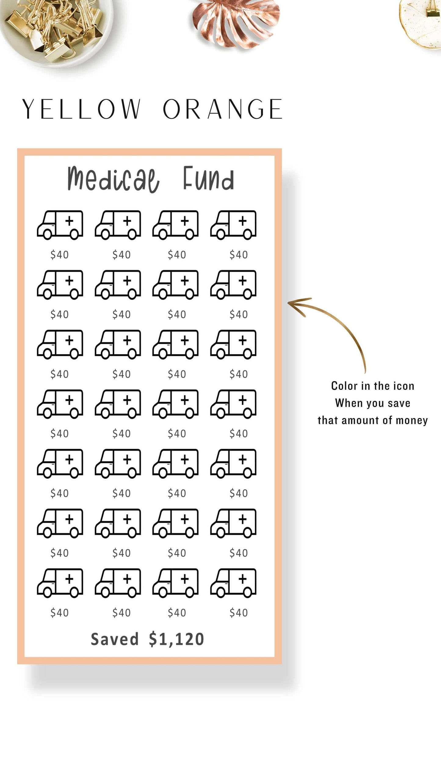 Orange A6 Mini Savings Challenge Medical Fund Template PDF