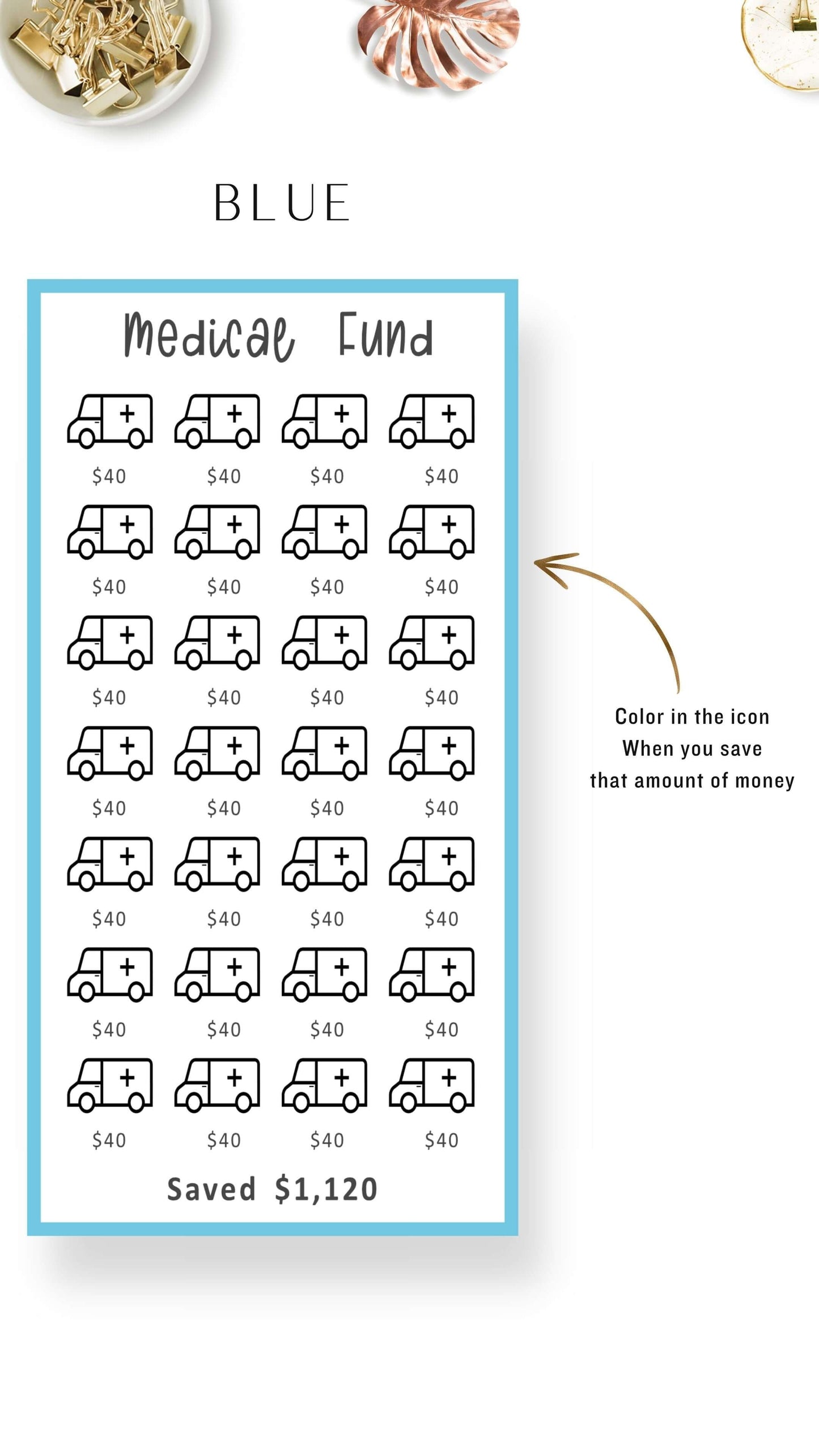 Blue A6 Mini Savings Challenge Medical Fund Template PDF