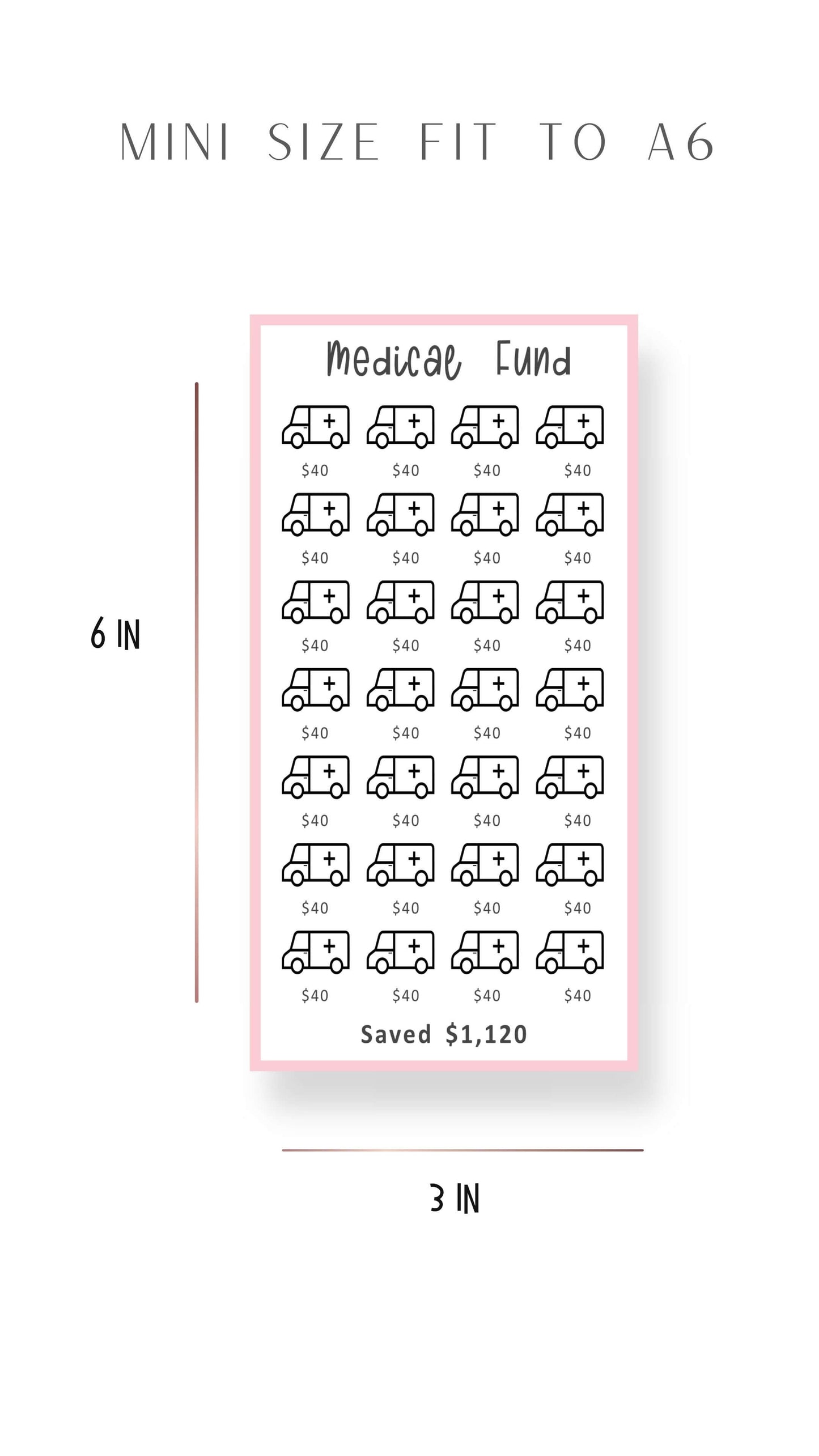 A6 Mini Savings Challenge Medical Fund Template PDF