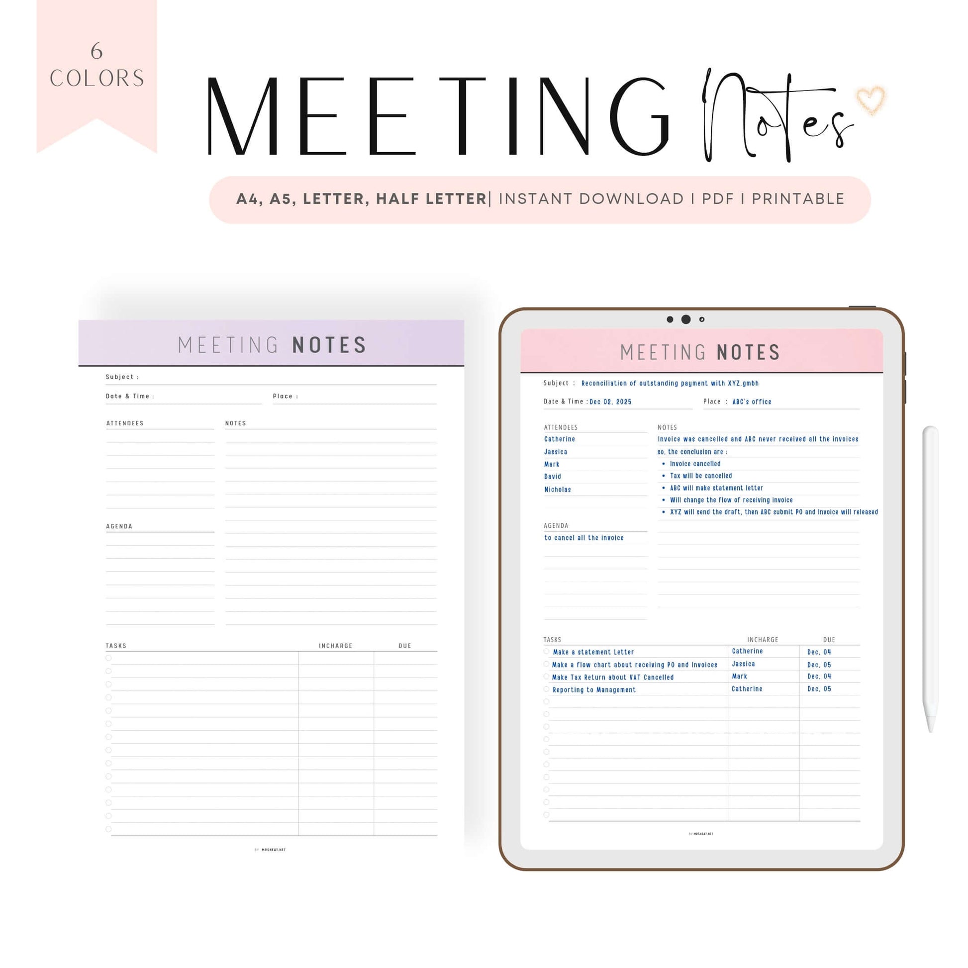 Meeting Notes Template Printable