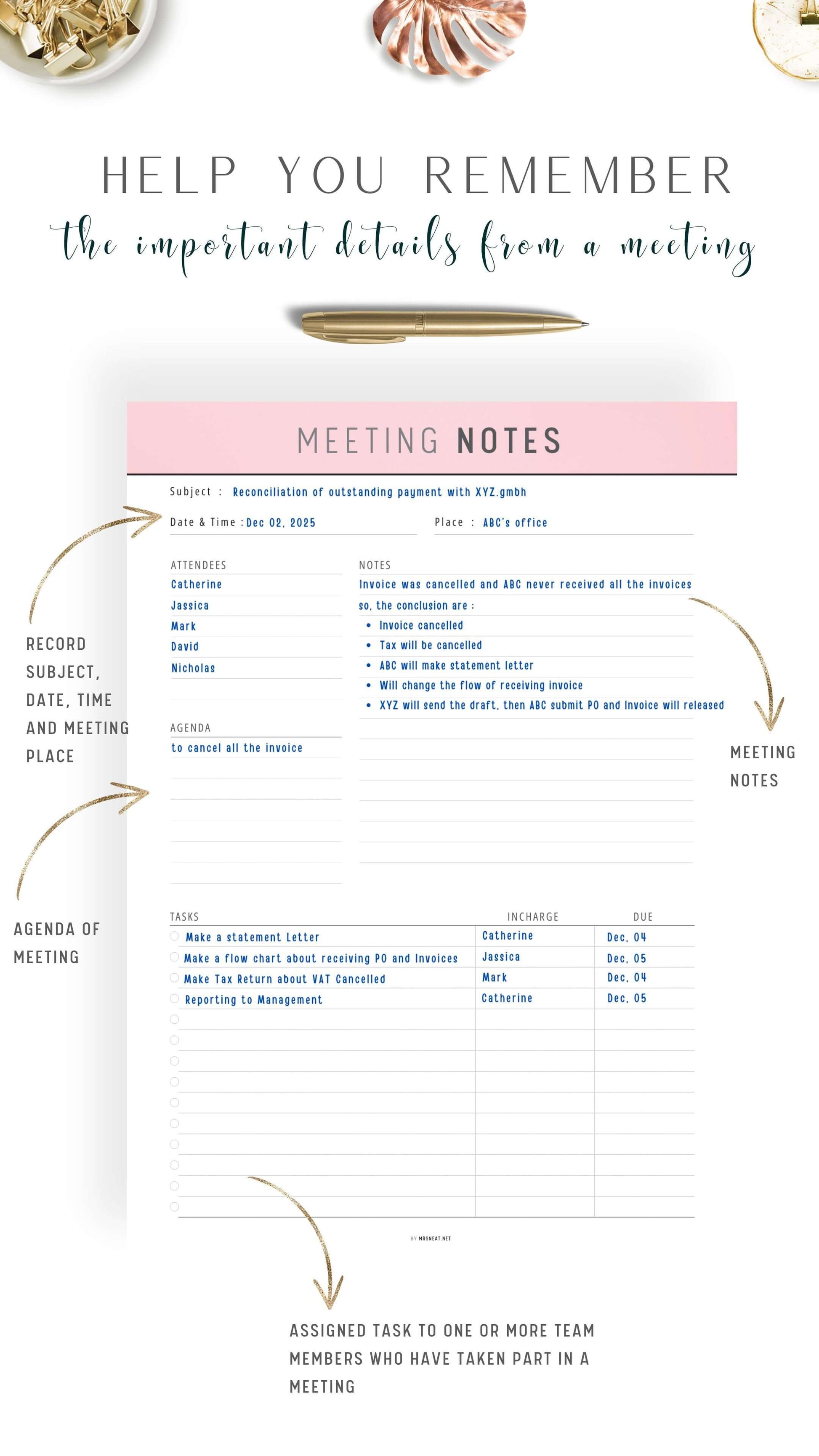 Meeting Notes Template Printable