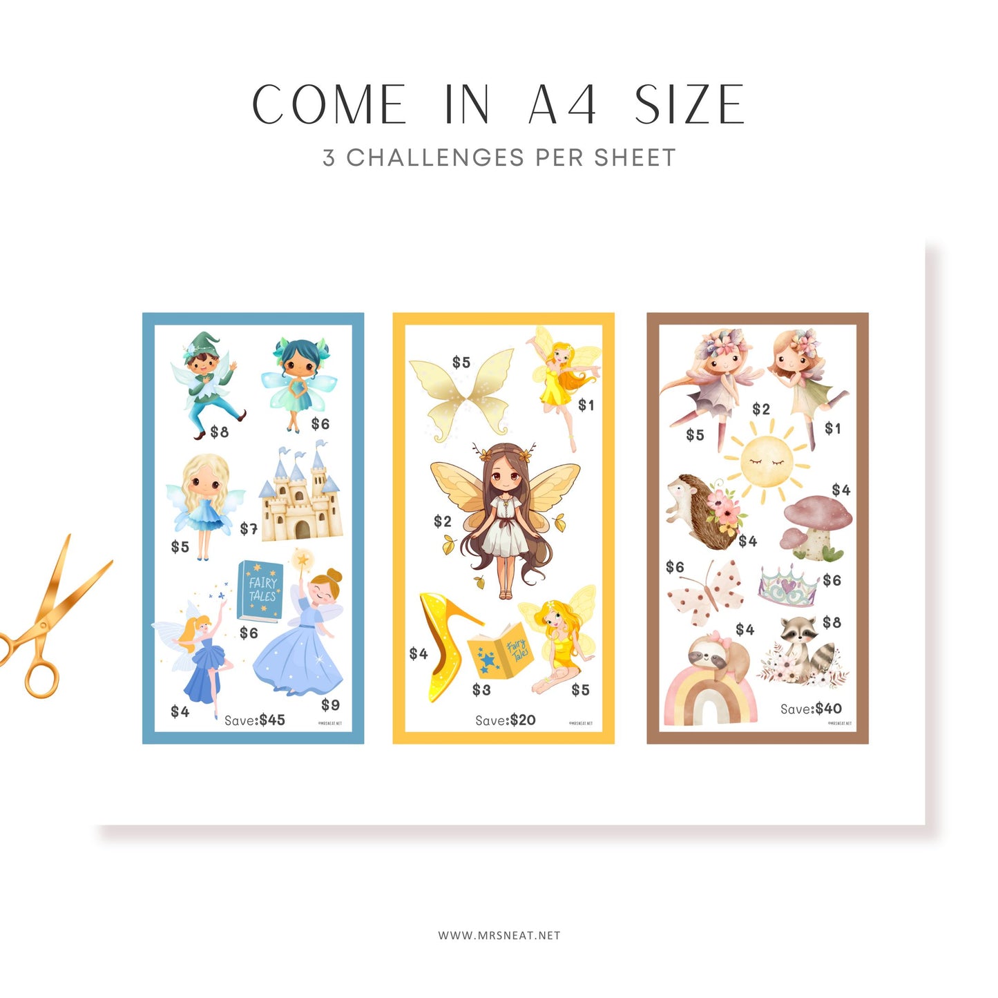 Three A4 size sheets with illustrations and text on a white background