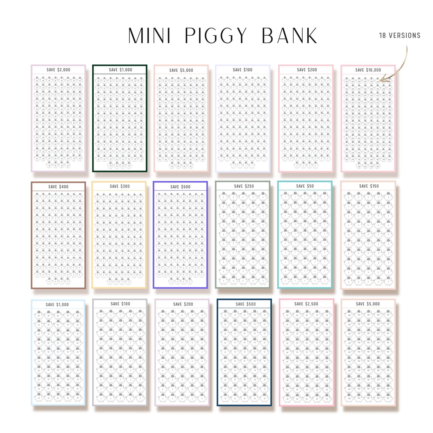 Mini Piggy Bank Saving Challenge Printable Bundle