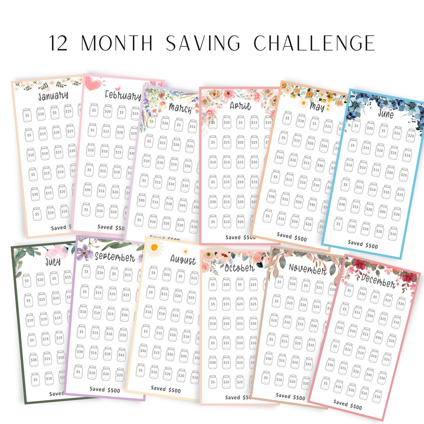 12 Month Saving Challenge Printable Bundle