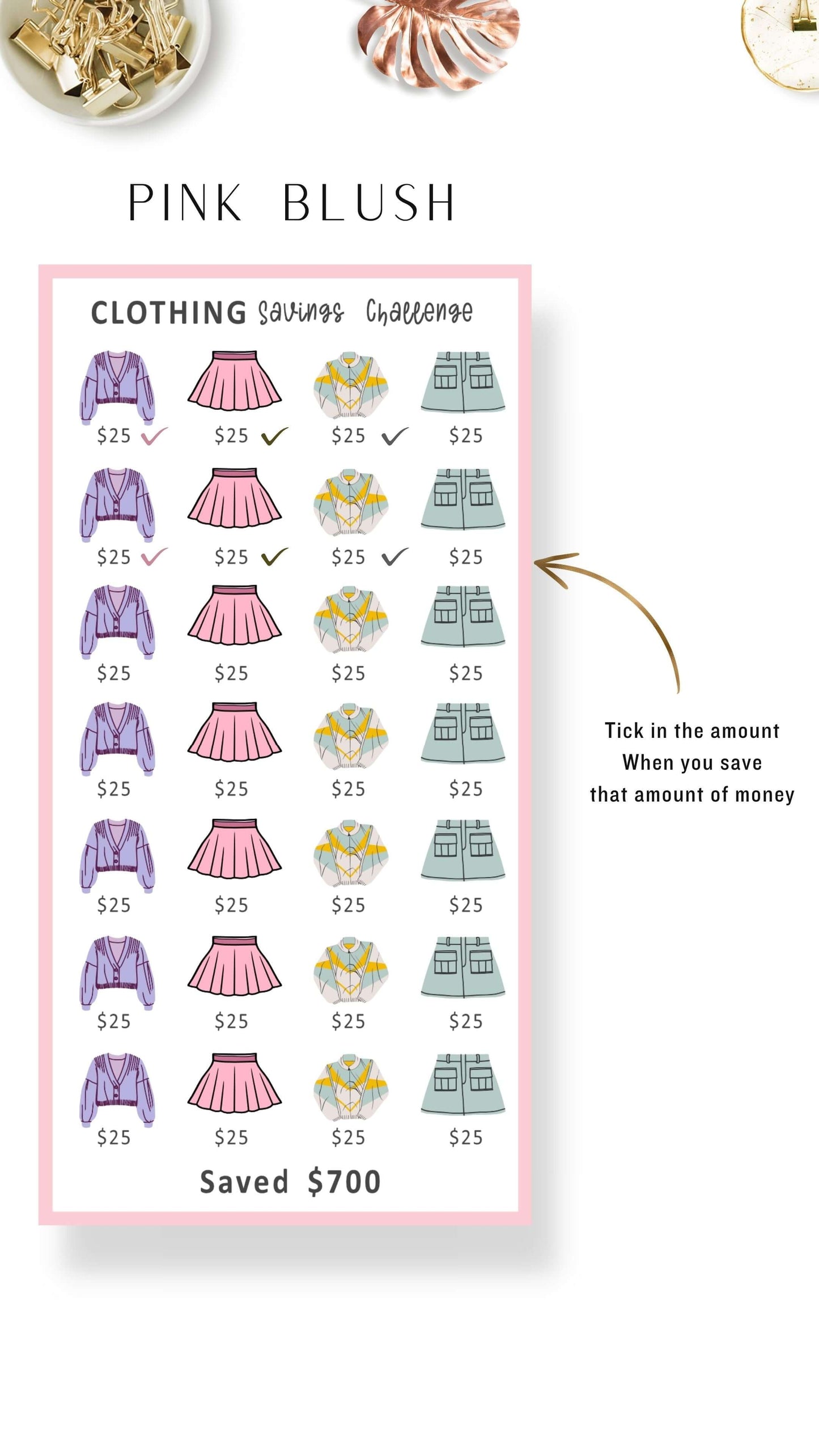 Pink Blush A6 Mini Saving Challenge Template