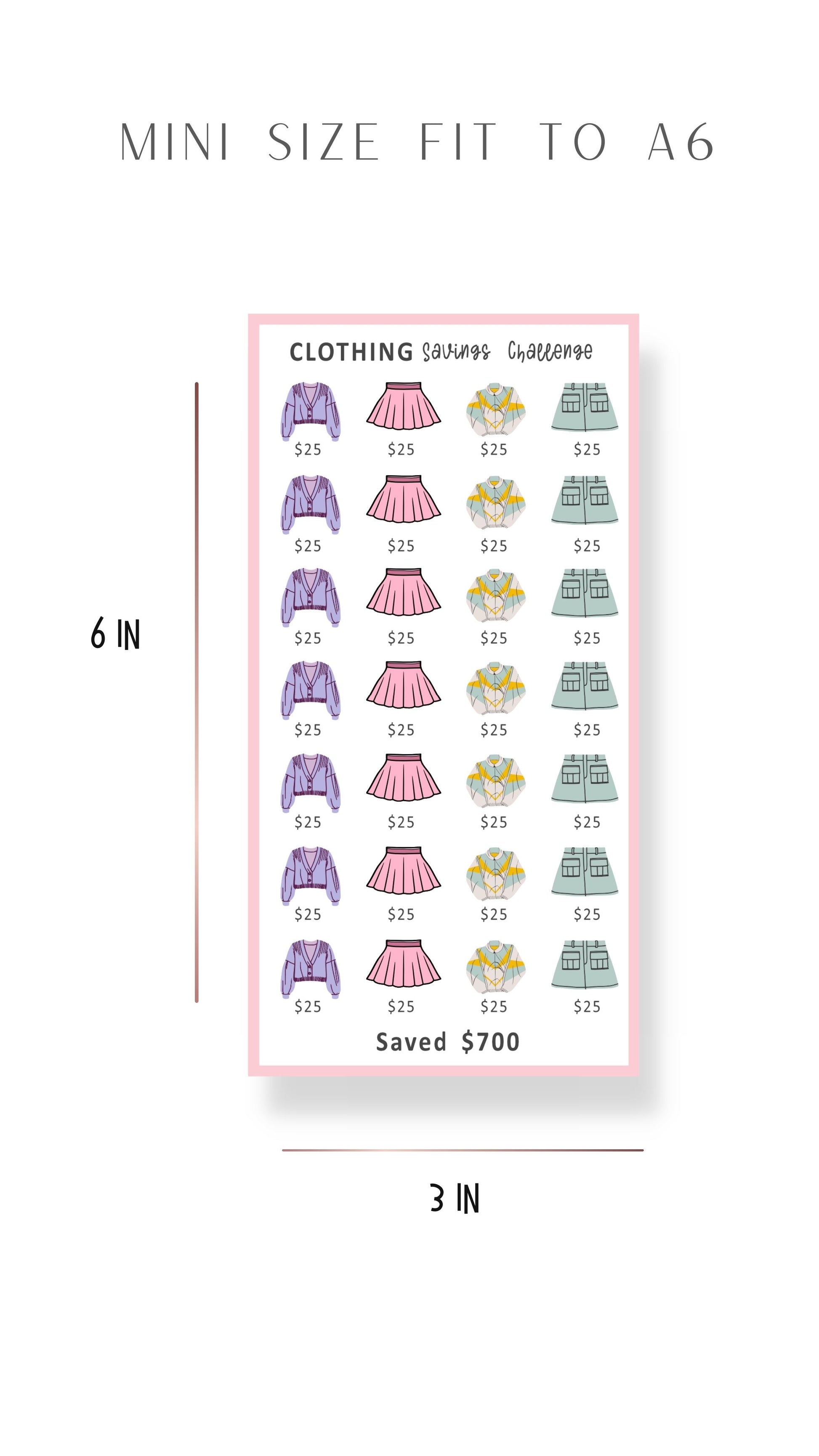 New Clothes A6 Mini Saving Challenge Template